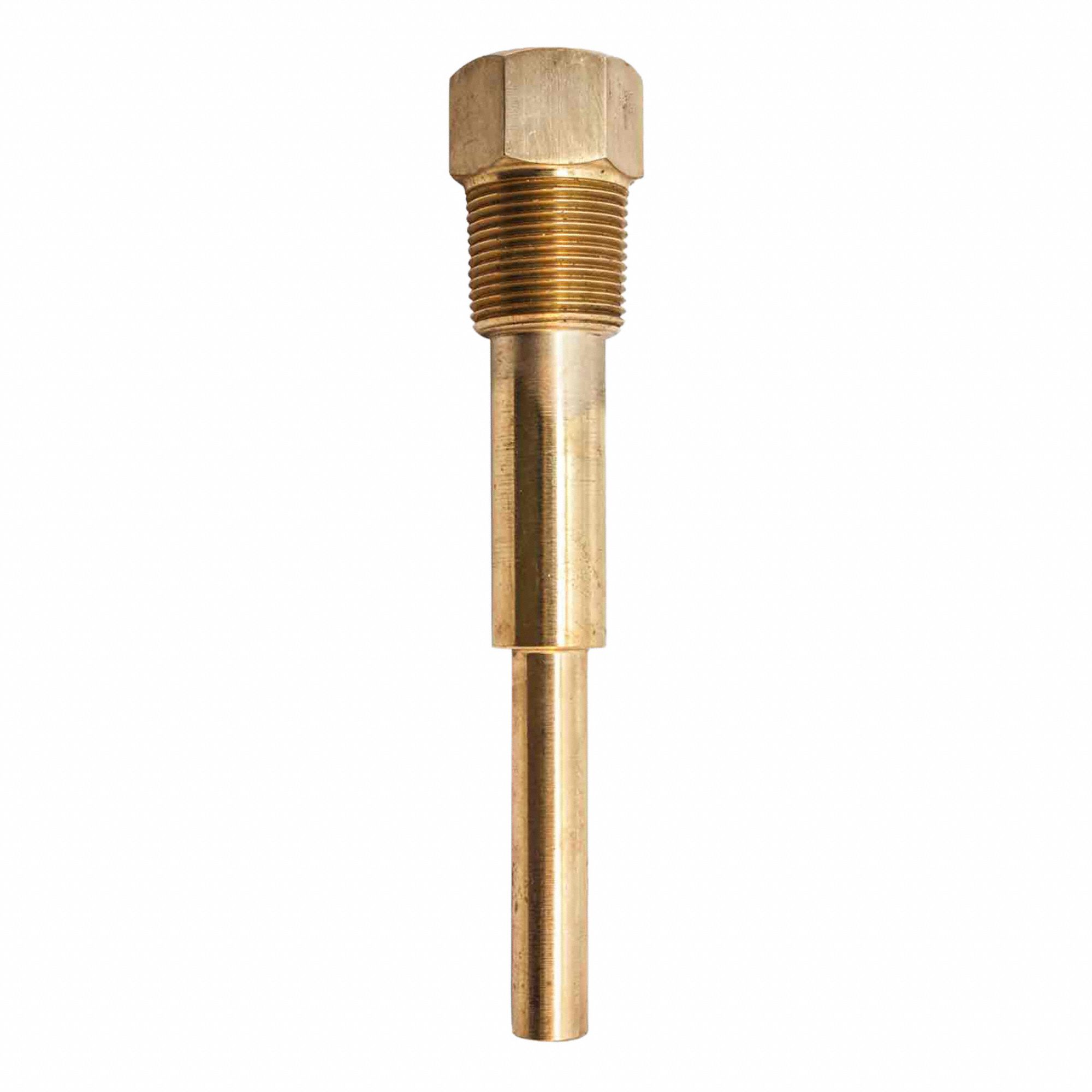 THREADED THERMOWELL, STEPPED SHANK, BRASS, FOR 6 IN STEM L, 4 1/2 IN INSERTION L, 400 ° F/204 ° C, 3/4" NPT