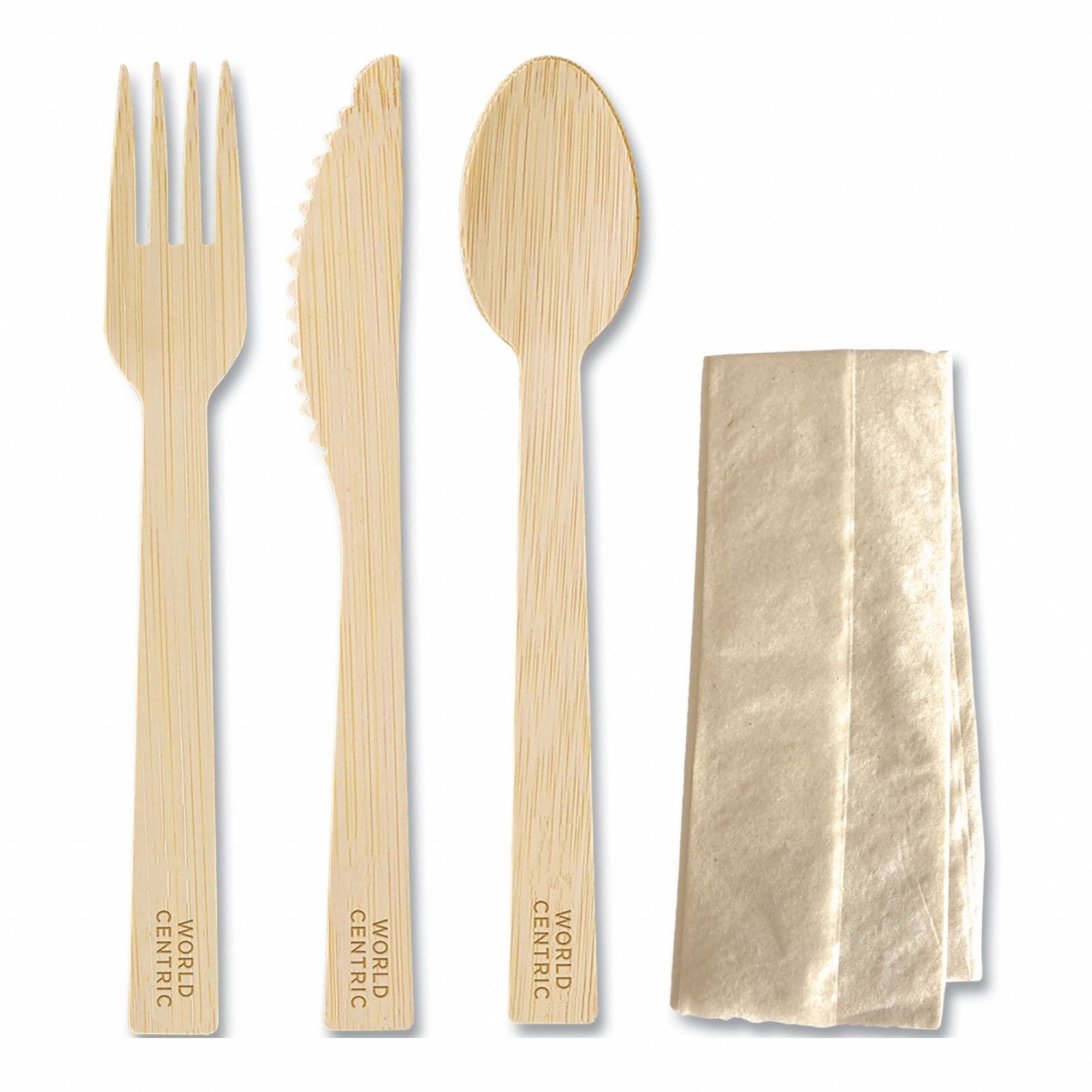 Cutlery Set: Natural, Bamboo, Wrapped, Fork/Knife/Napkin/Spoon, 250 PK