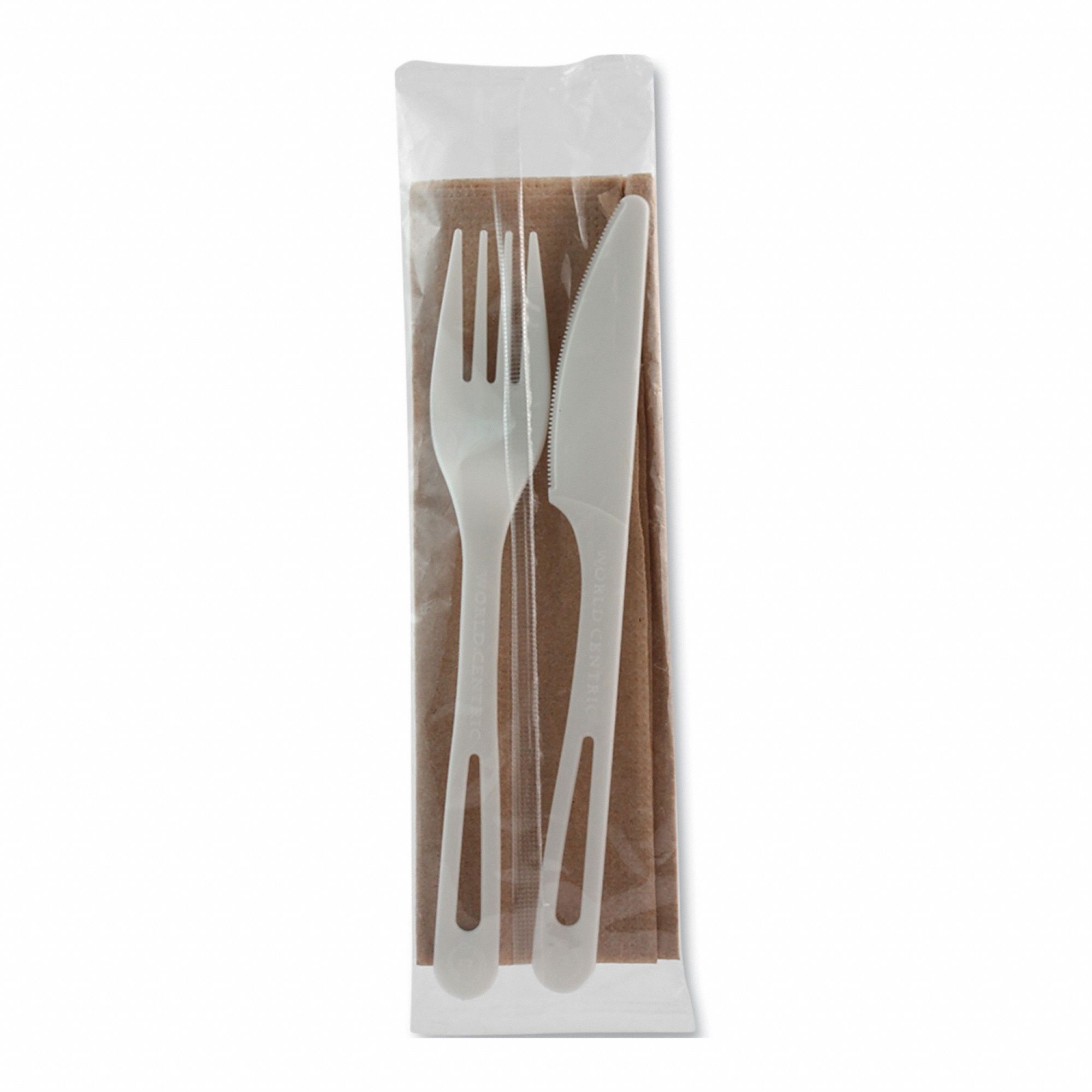Cutlery Set: White, TPLA, Wrapped, Fork/Knife/Napkin, 500 PK