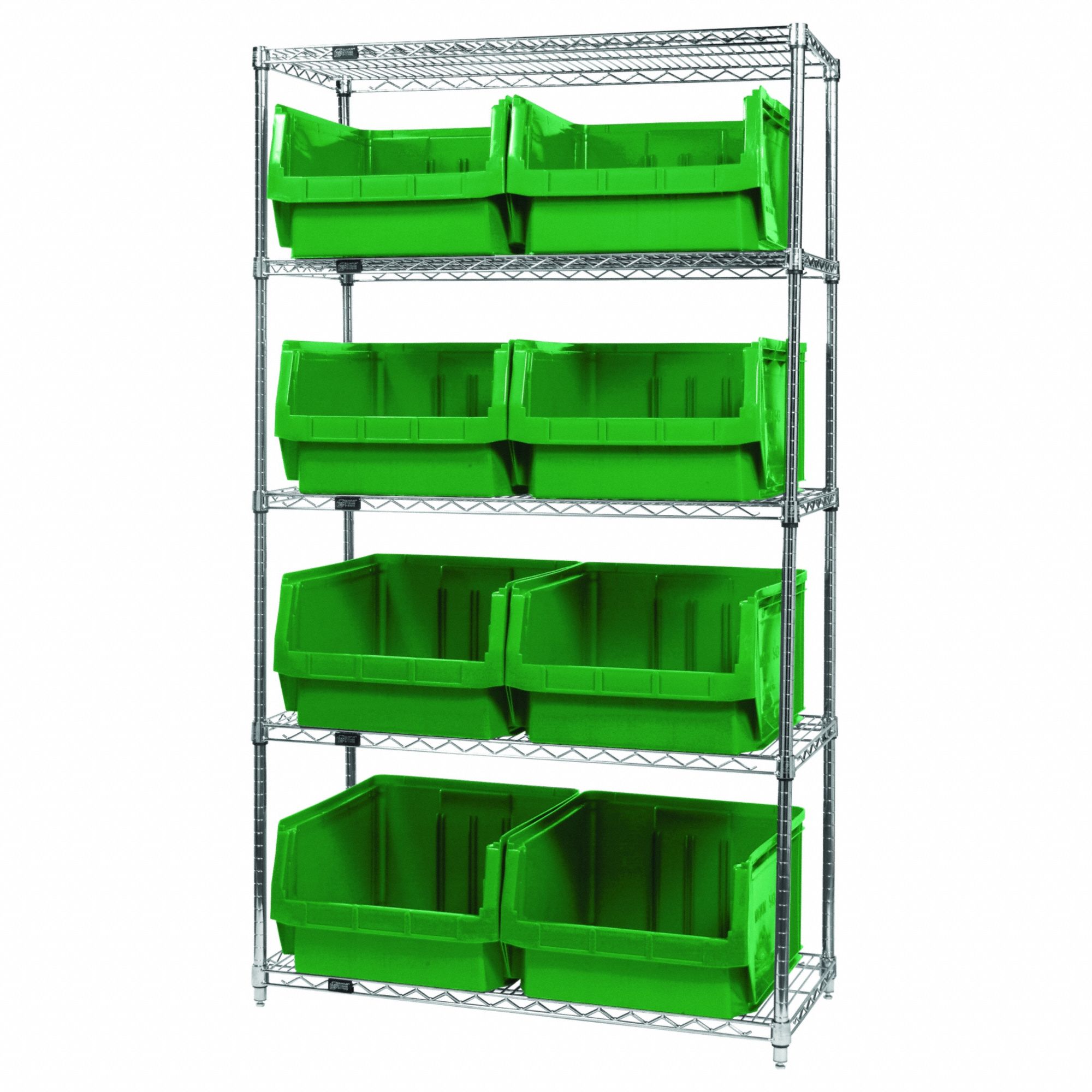 Shelving Unit: 18 in x 42 in x 74 in, 8 Bins, 5 Shelves, Open, Hopper Bin