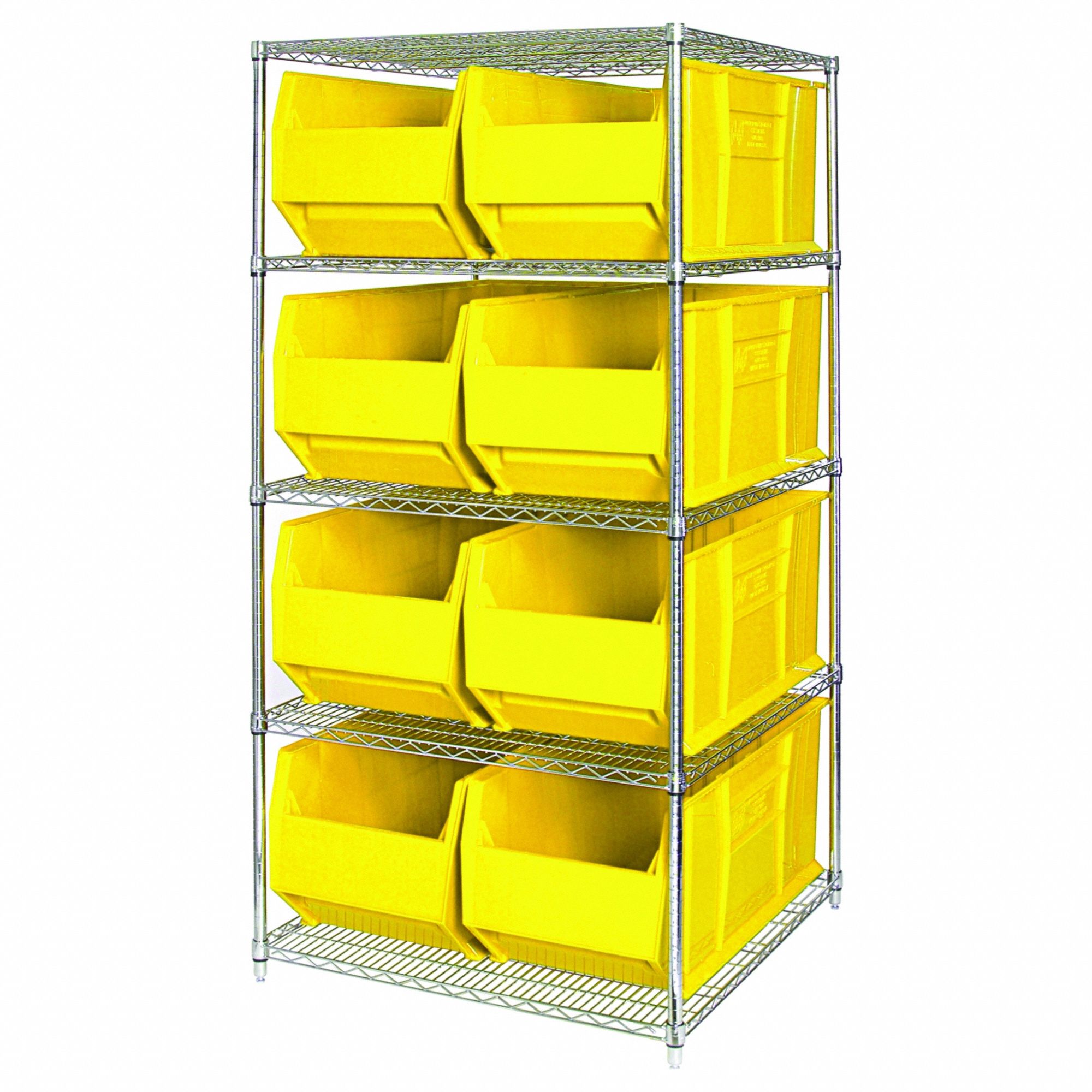 Shelving Unit: 48 in x 36 in x 86 in, 8 Bins, 5 Shelves, Shelf Bin, Yellow