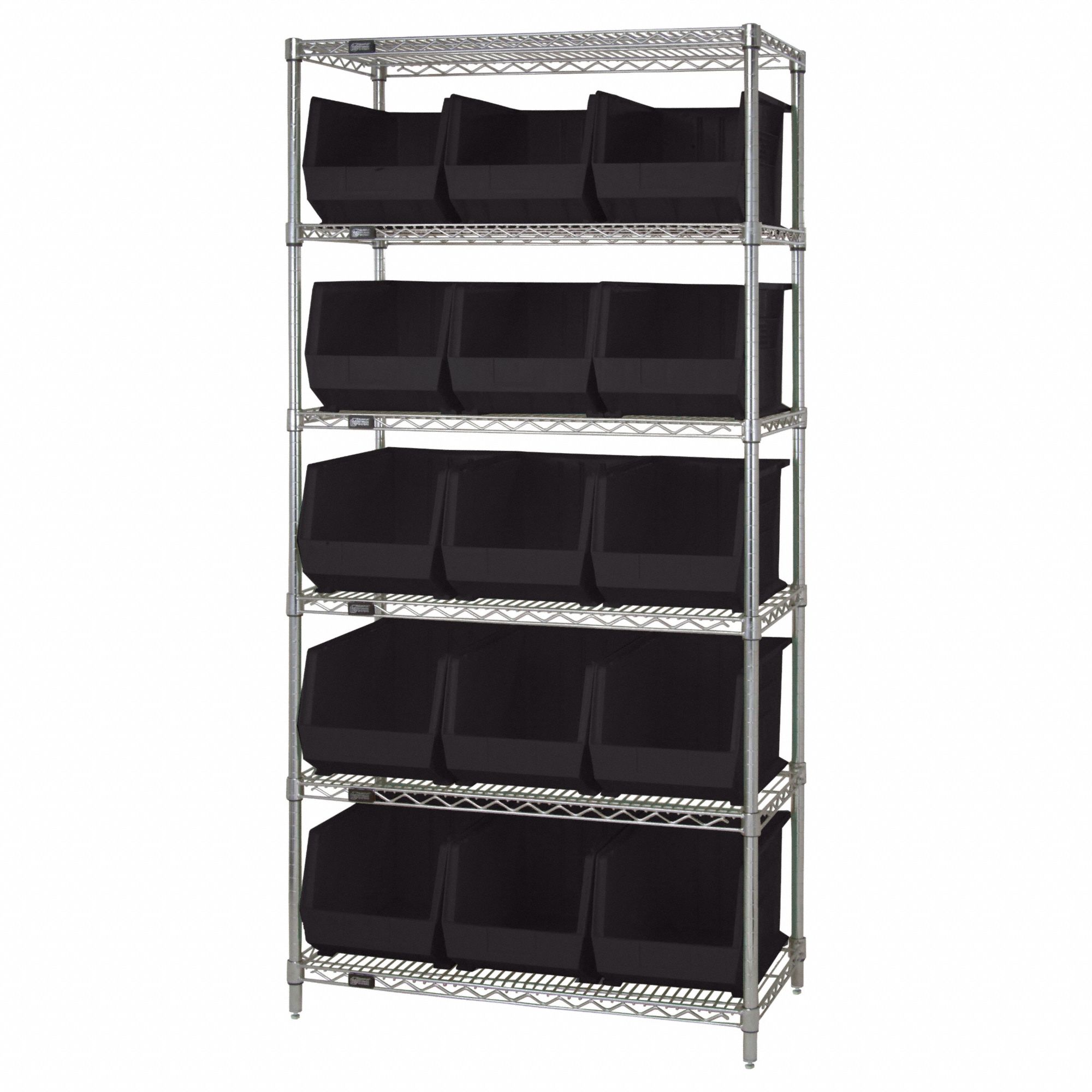 Shelving Unit: 36 in x 18 in x 74 in, 15 Bins, 6 Shelves, Open, Hopper Bin