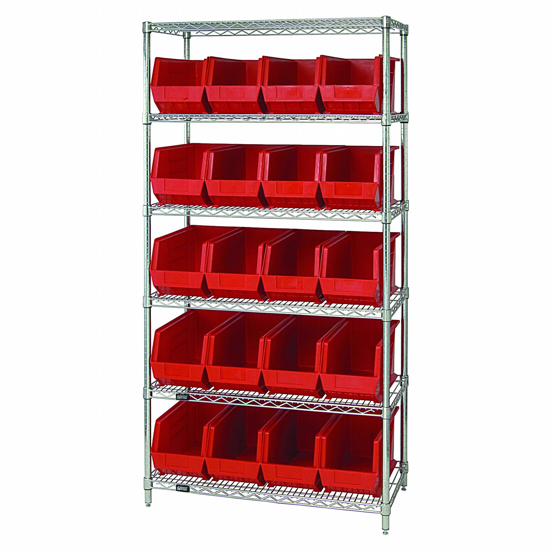 Shelving Unit: 36 in x 18 in x 74 in, 20 Bins, 6 Shelves, Open, Hopper Bin