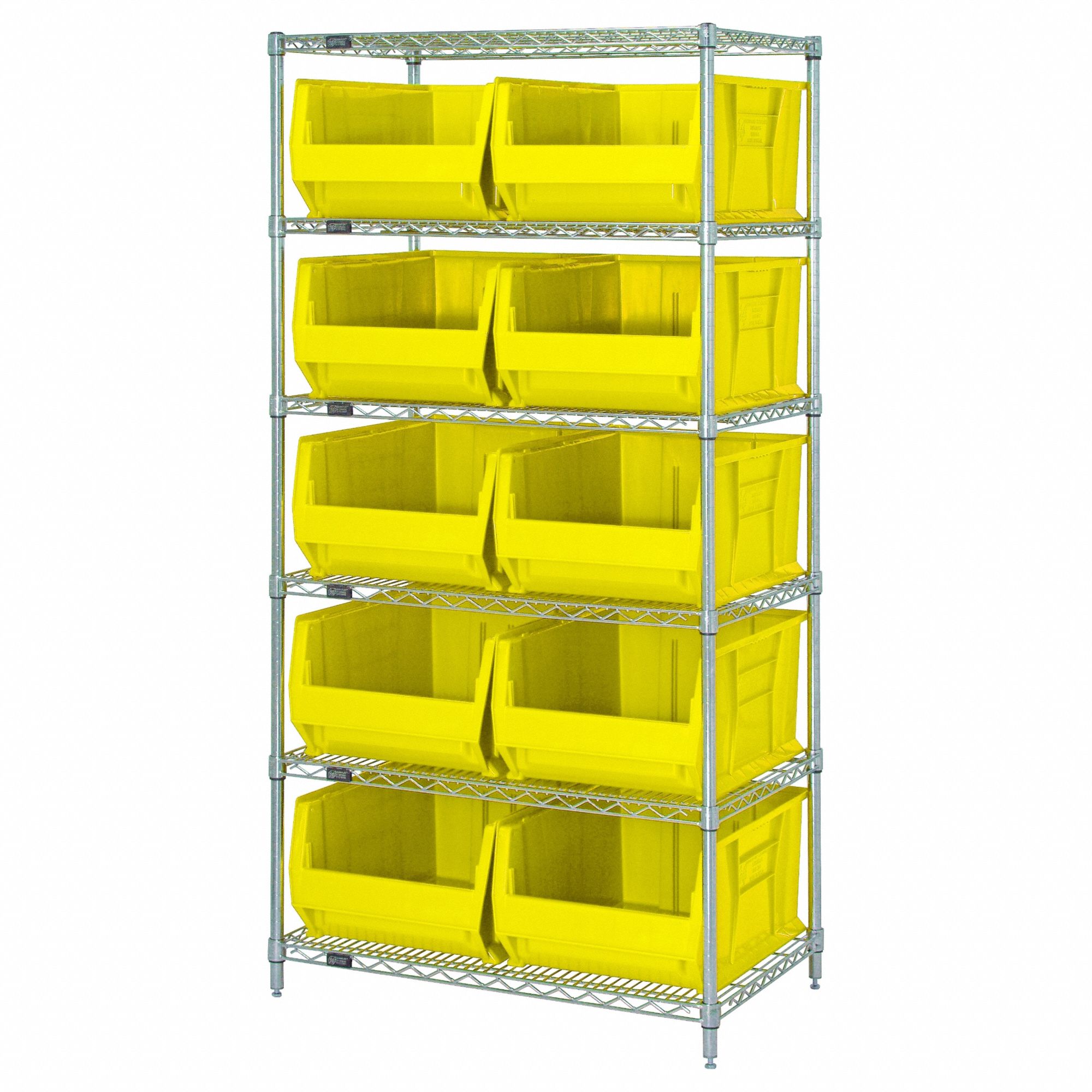 Shelving Unit: 36 in x 30 in x 74 in, 10 Bins, 6 Shelves, Shelf Bin, Yellow