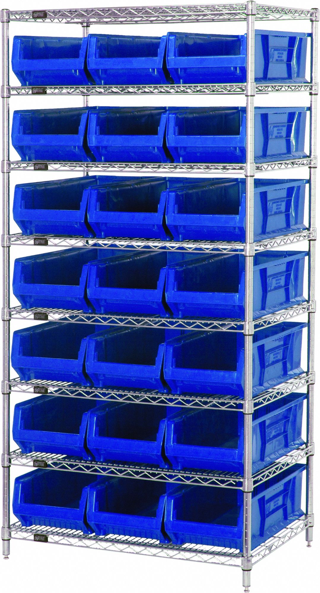 Shelving Unit: 36 in x 24 in x 74 in, 21 Bins, 8 Shelves, Shelf Bin, Blue