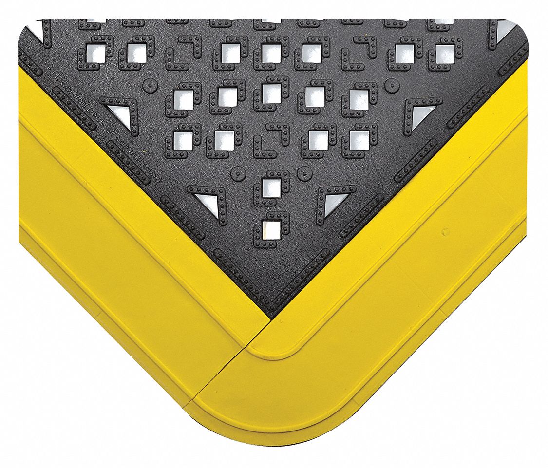 TAPIS ANTI-FATIGUE,RECTANGULAIR,MODÈL ÉVACUATION,BORD BISEAUTÉ,NOIR/JAUN,66X27PO,ÉPAIS 5/8PO,VINYL