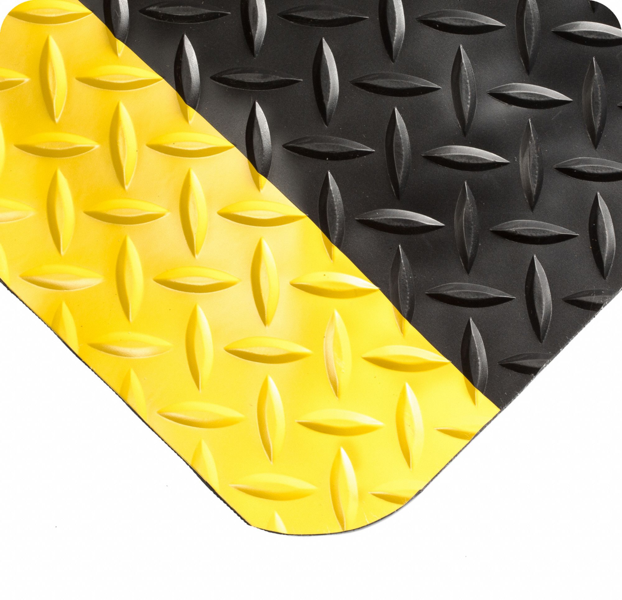 DIAMOND-PLATE MAT, ANTI-SLIP, BLACK/YELLOW, 9/16 IN X 55 FT X 4 FT, PVC/NITRILE