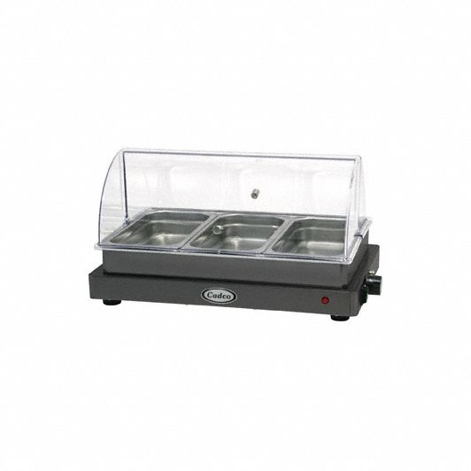 Buffet Server: 12 in Overall Ht, Stainless Steel, 3 Compartments/Wells, 24 in Overall Lg, 120V