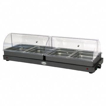 Buffet Server: 12 in Overall Ht, Stainless Steel, 4 Compartments/Wells, 45 in Overall Lg, 120V