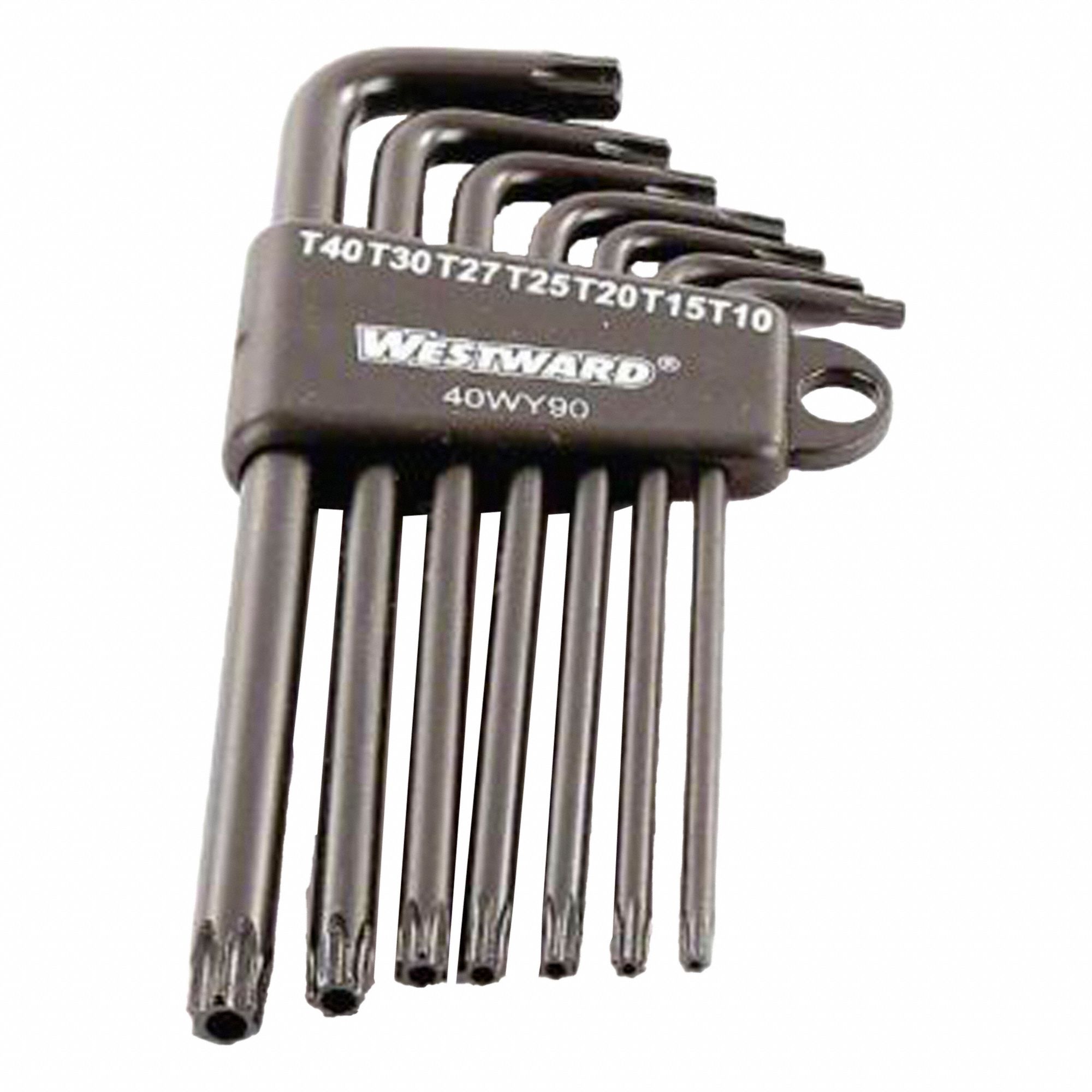 TORX KEY SET, LONG, 7 PIECES, T10/T15/T20/T25/T27/T30/T40 TIP SIZE, PLASTIC HOLDER, 2 TIPS