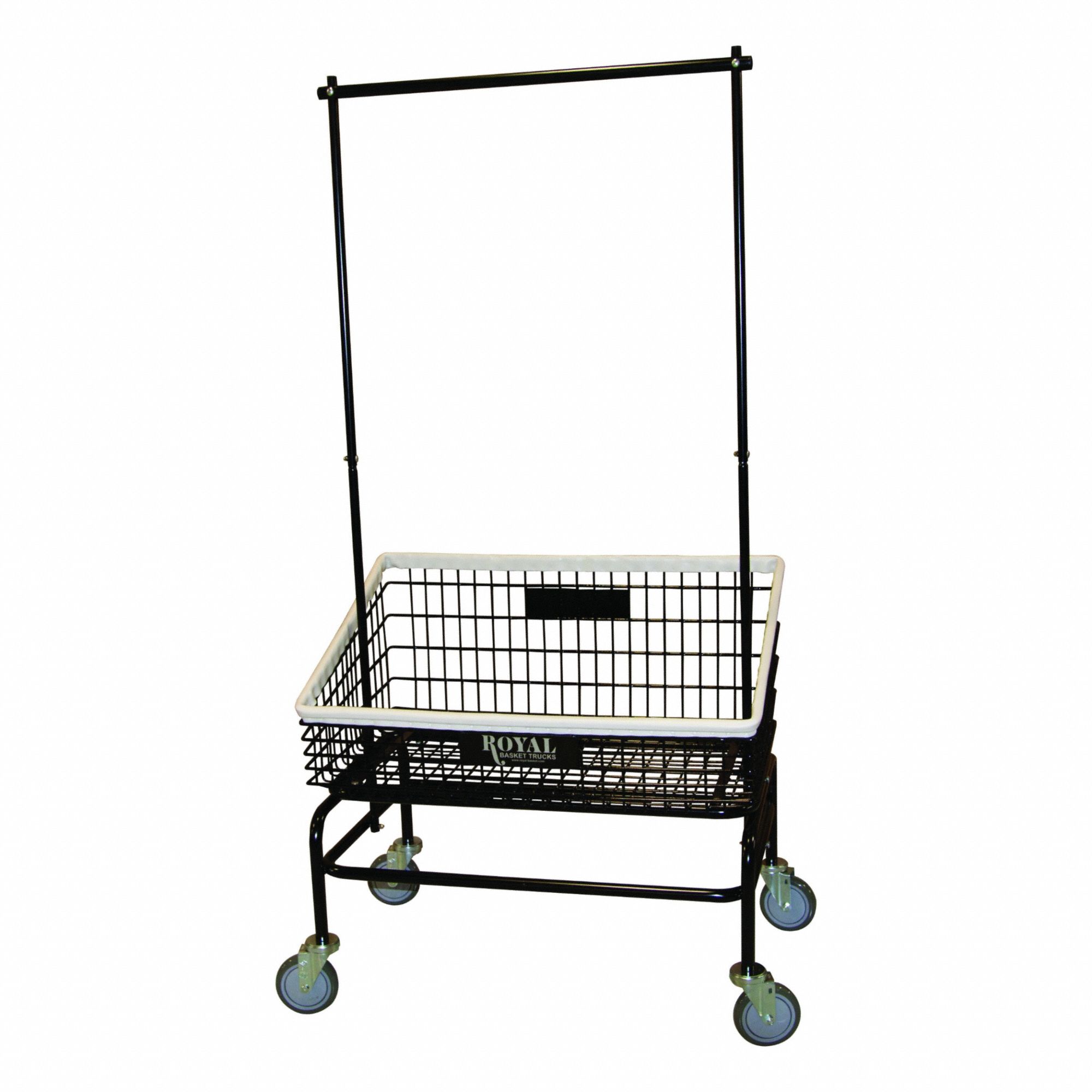 Wire Laundry Cart: Black, Non-Marking, 6.6 cu ft Total Volume, 60 lb Wt Capacity