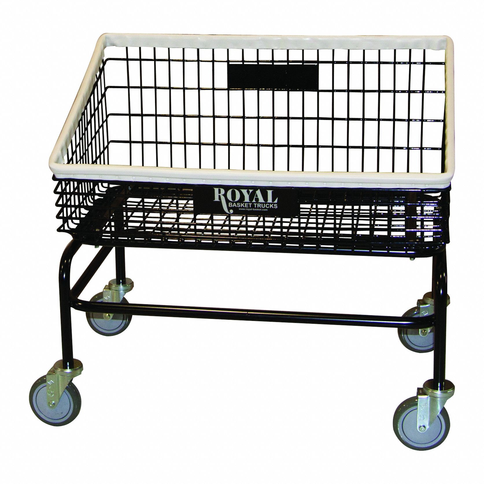 Wire Laundry Cart: Black, Non-Marking, 6.6 cu ft Total Volume, 54 lb Wt Capacity
