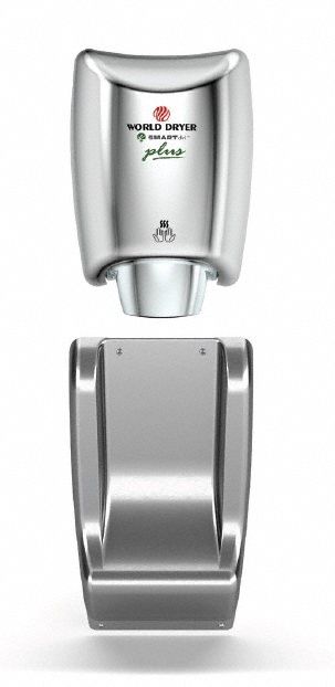 Hand Dryer Wall Guard: Silver, Stainless Steel, 18 1/4 in Overall Ht, ADA Compliant