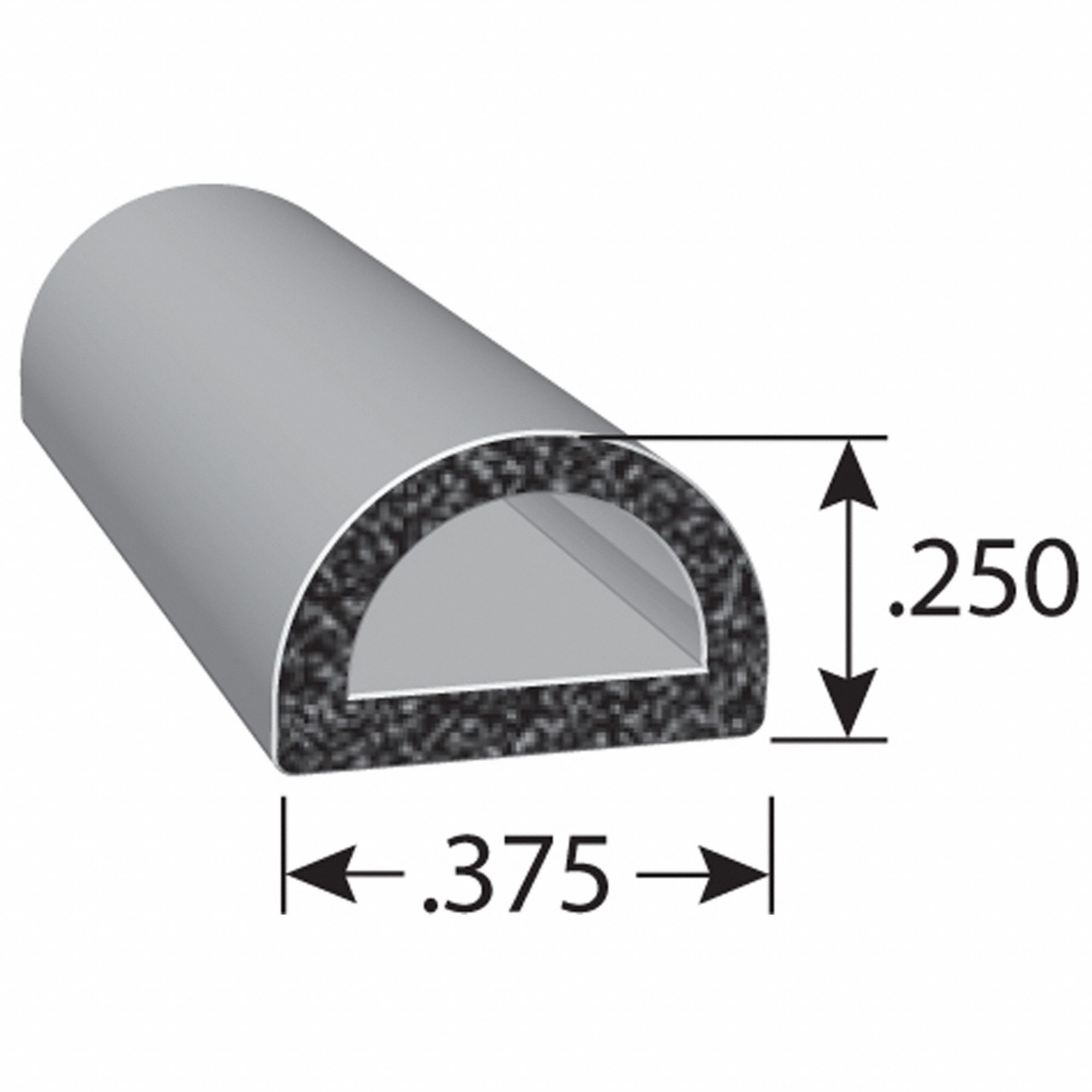TRIM LOK INC Rubber Seal: 25 ft Overall Lg, 3/8 in Overall Wd, 1/4 in  Overall Ht, Black, X1153BT-25