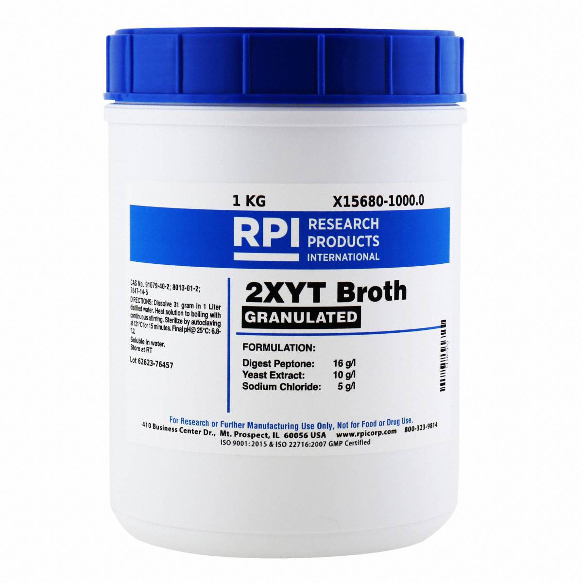 2XYT Broth: Lab, 1 kg, 7647-14-5/8013-01-2/91079-40-2, Reagent, Granular, 18 mo Shelf Life, 1