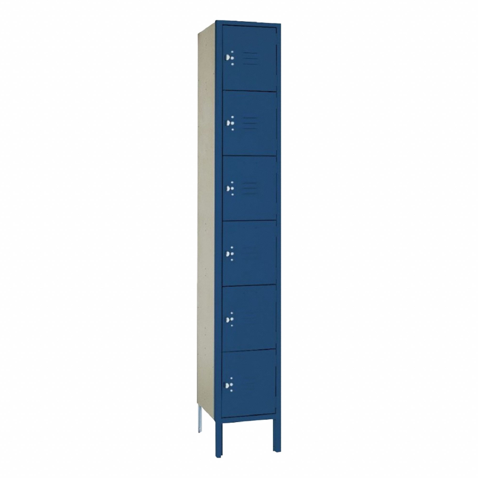 Wardrobe Locker: 12 in x 18 in x 78 in, 6 Tiers, 1 Units Wide, Louvered, Padlock Hasp, Blue