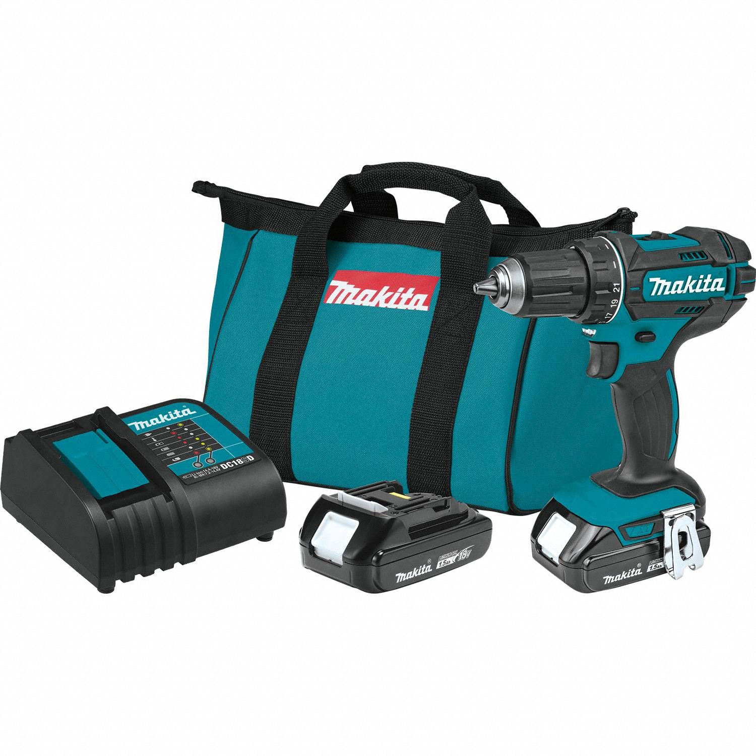 Drill/Driver Kit: LXT®, 1/2 in Chuck, 1, 900 RPM Max., Brushless, Battery Included, (2) 1.5 Ah