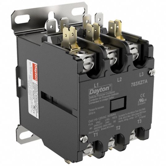 DAYTON Definite Purpose Magnetic Contactor: 3 Poles, 120V AC, 40 A,  Non-Reversing