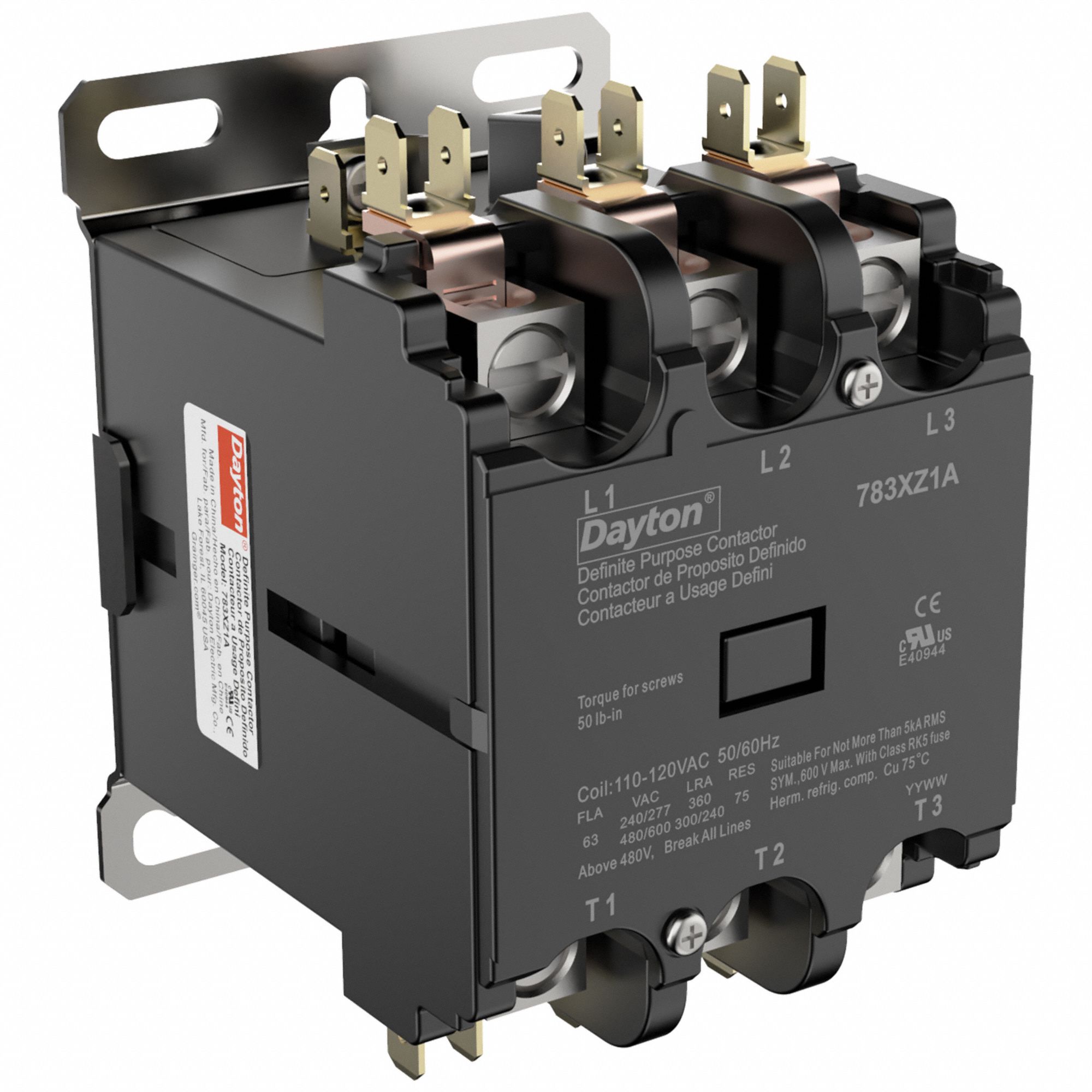 Definite Purpose Magnetic Contactor: 3 Poles, 120V AC, 63 A, Non-Reversing