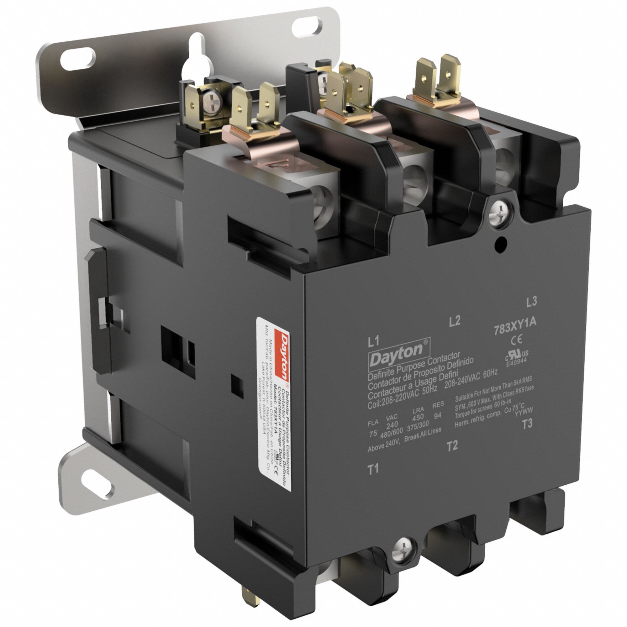 Definite Purpose Magnetic Contactor: 3 Poles, 208-240V AC, 75 A, Non-Reversing