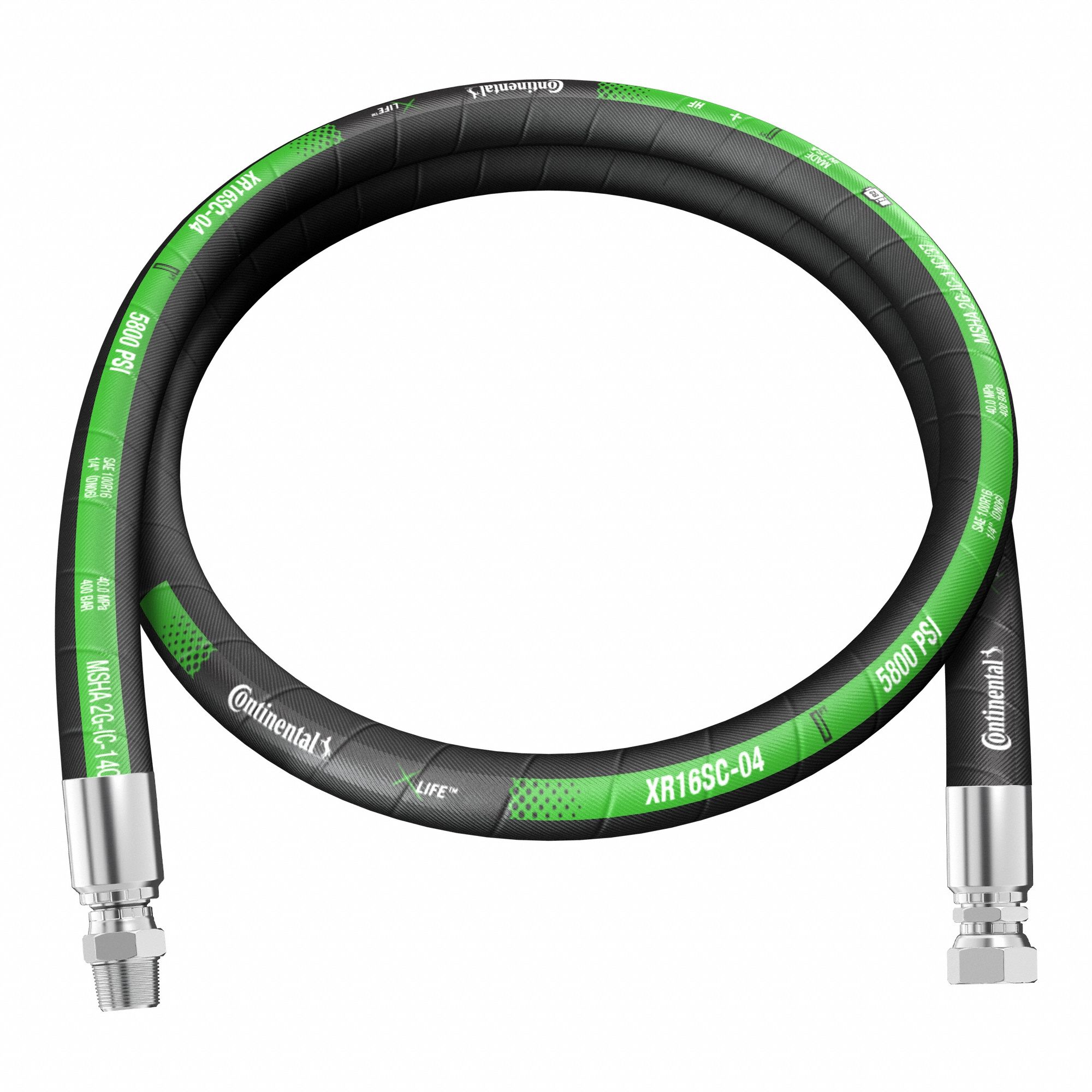 Hydraulic Hose Assembly: 1/4 in ID, MNPTF Swivel x FJIC 37°, 10 ft Lg, Black, NBR