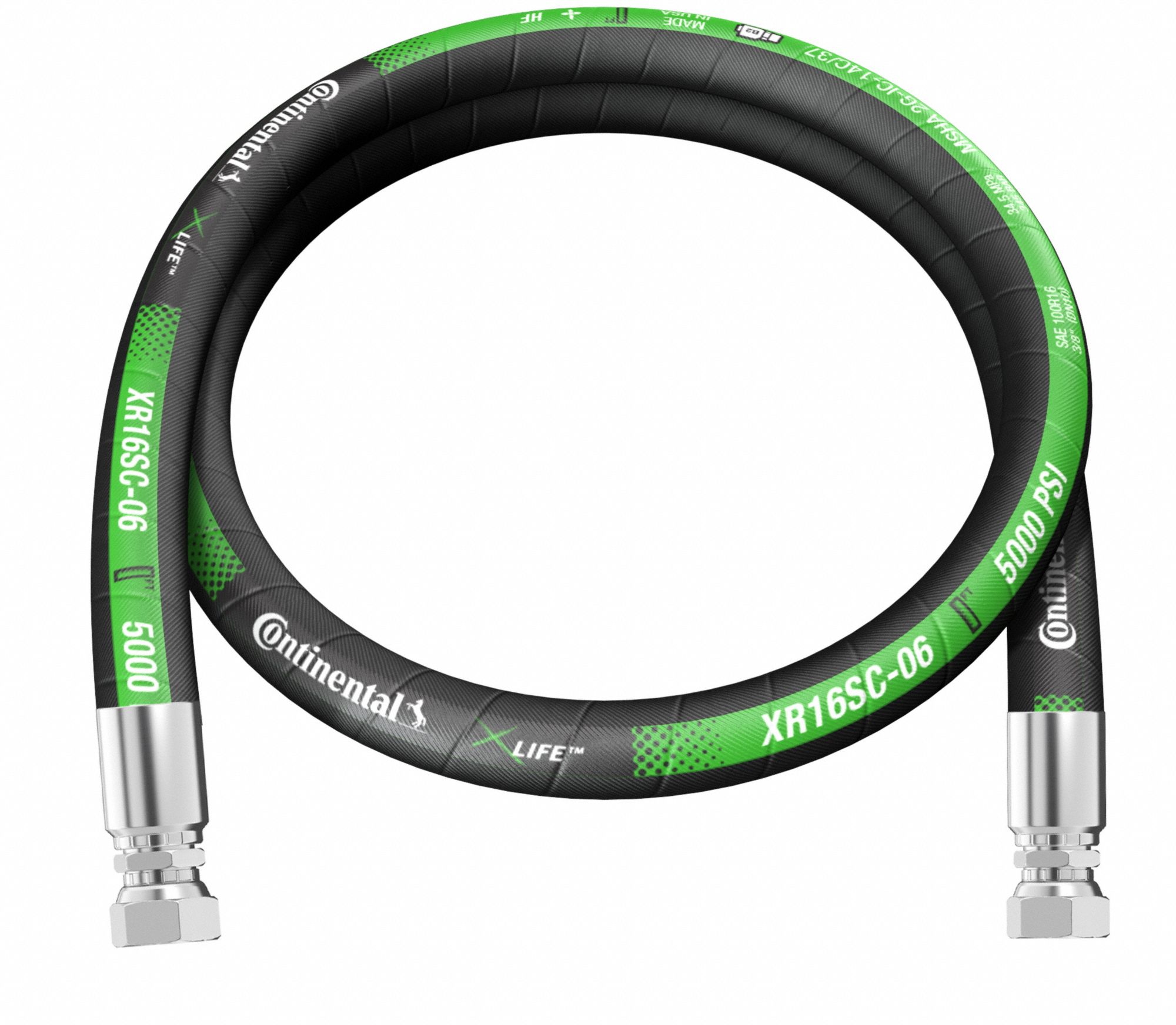 Hydraulic Hose Assembly: 3/8 in ID, FJIC 37° x FJIC 37°, 10 ft Lg, Black, NBR, XR16SC-06-120-FJ-FJ