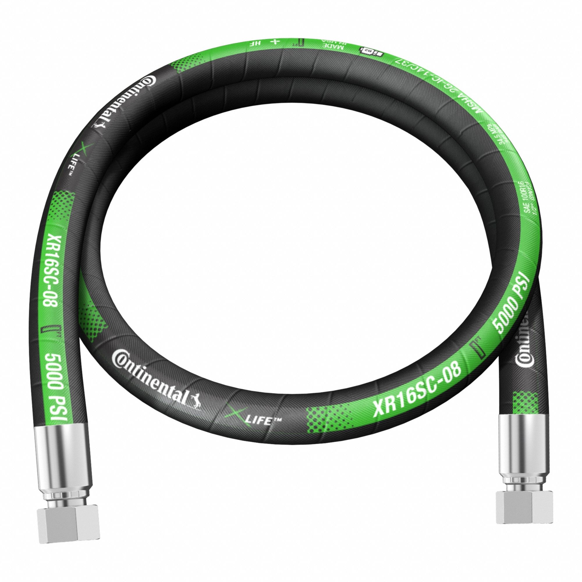 Hydraulic Hose Assembly: 1/2 in ID, FBSPP x FBSPP, 10 ft Lg, Black, 1/2 in x 1/2 in Fitting Size