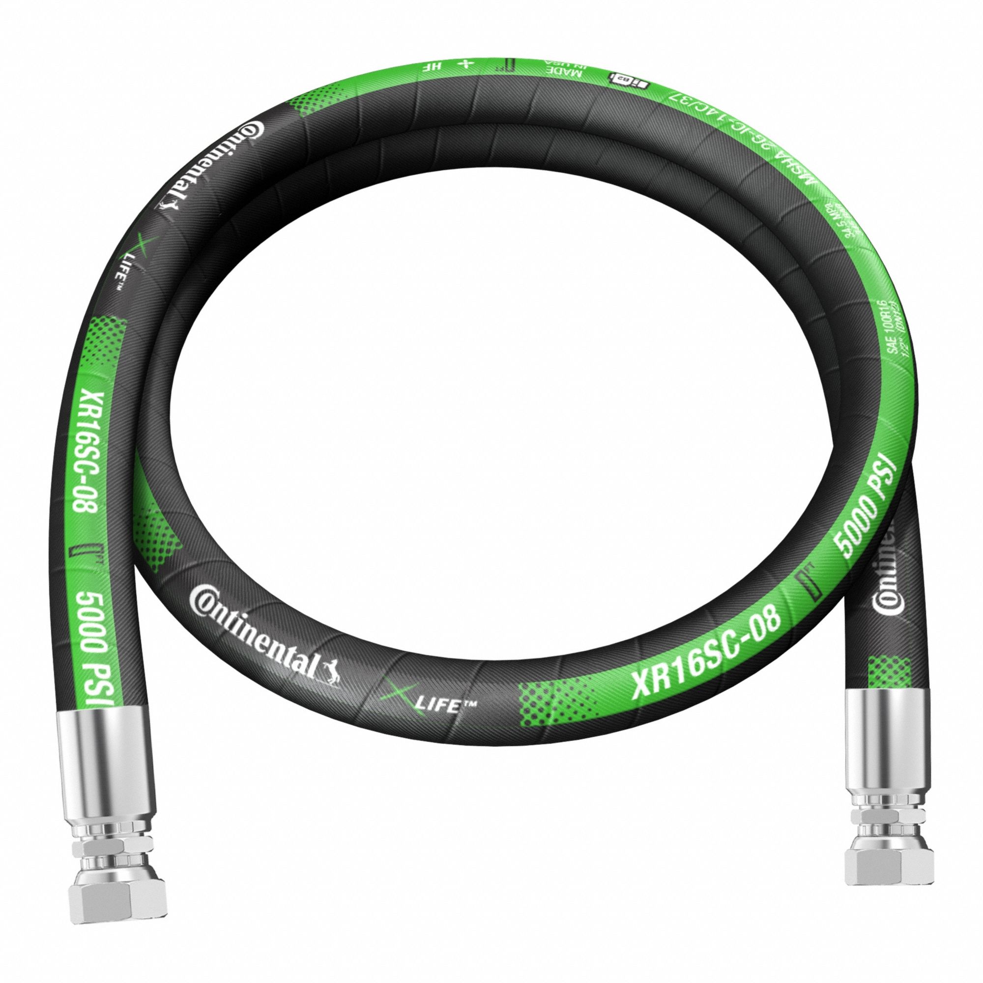 Hydraulic Hose Assembly: 1/2 in ID, FJIC 37° x FJIC 37°, 10 ft Lg, Black, NBR, XR16SC-08-120-FJ-FJ