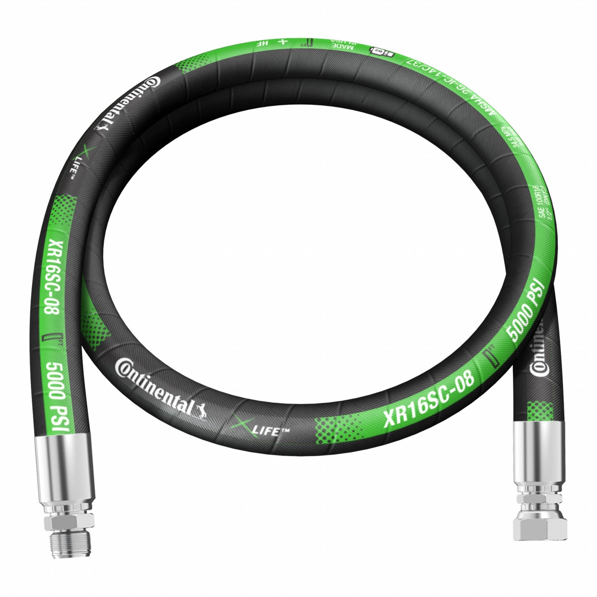 Hydraulic Hose Assembly: 1/2 in ID, MJIC 37° x FJIC 37°, 10 ft Lg, Black, NBR, XR16SC-08-120-MJ-FJ