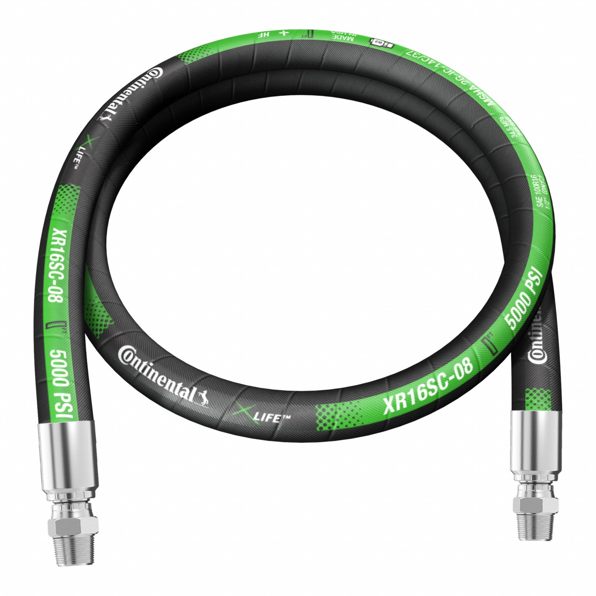 Hydraulic Hose Assembly: 1/2 in ID, MNPTF Swivel x MNPTF Swivel, 10 ft Lg, Black, NBR