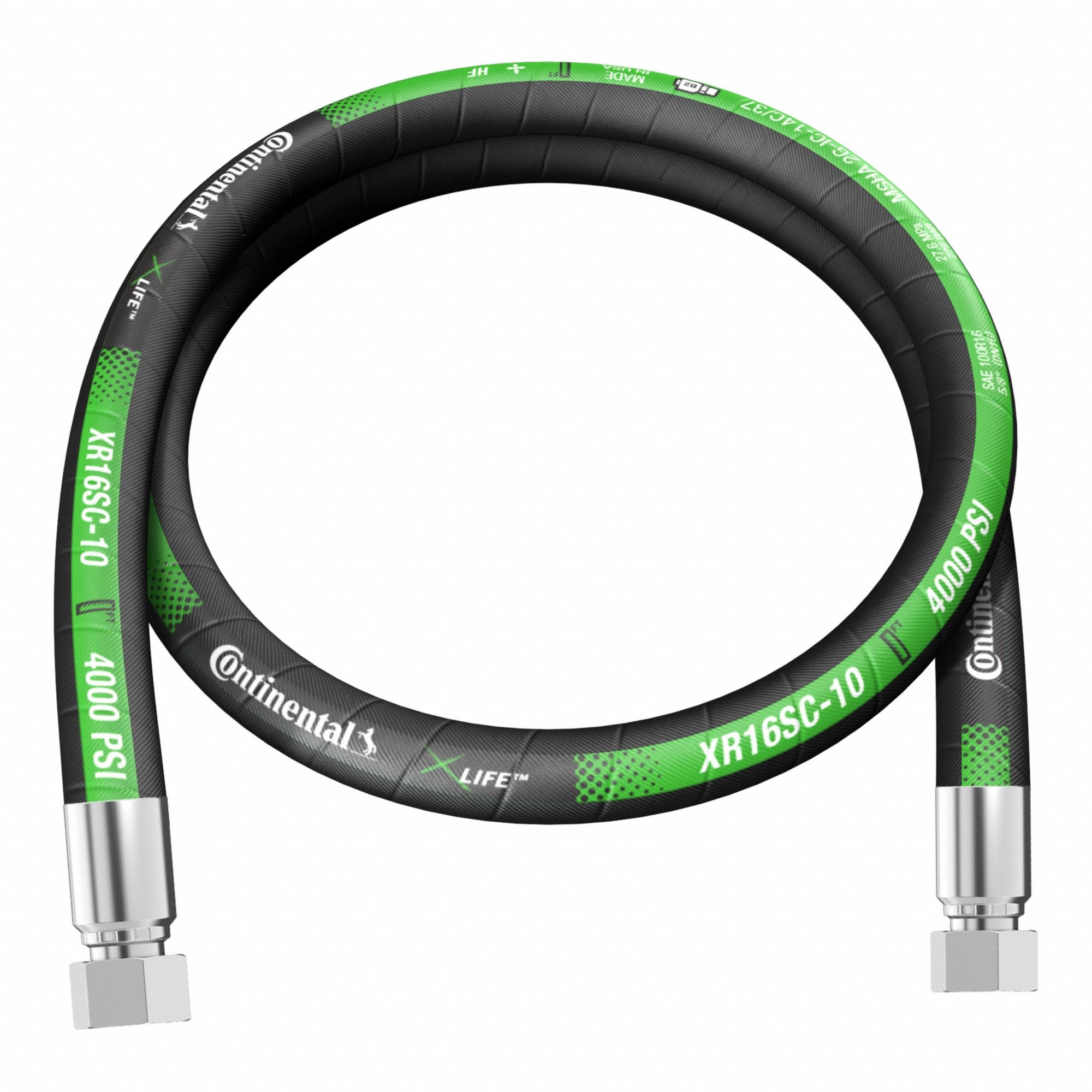 Hydraulic Hose Assembly: 5/8 in ID, FBSPP x FBSPP, 10 ft Lg, Black, 5/8 in x 5/8 in Fitting Size