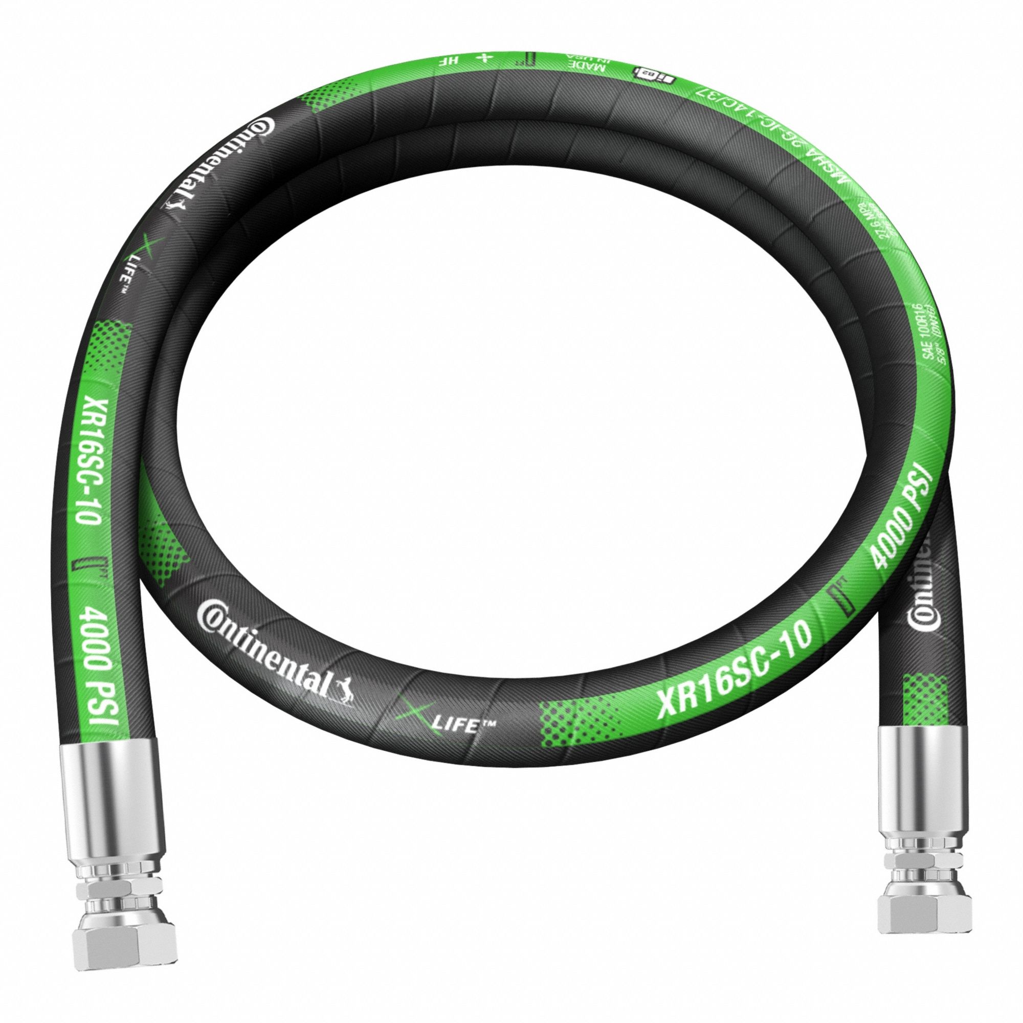 Hydraulic Hose Assembly: 5/8 in ID, FJIC 37° x FJIC 37°, 10 ft Lg, Black, NBR, XR16SC-10-120-FJ-FJ