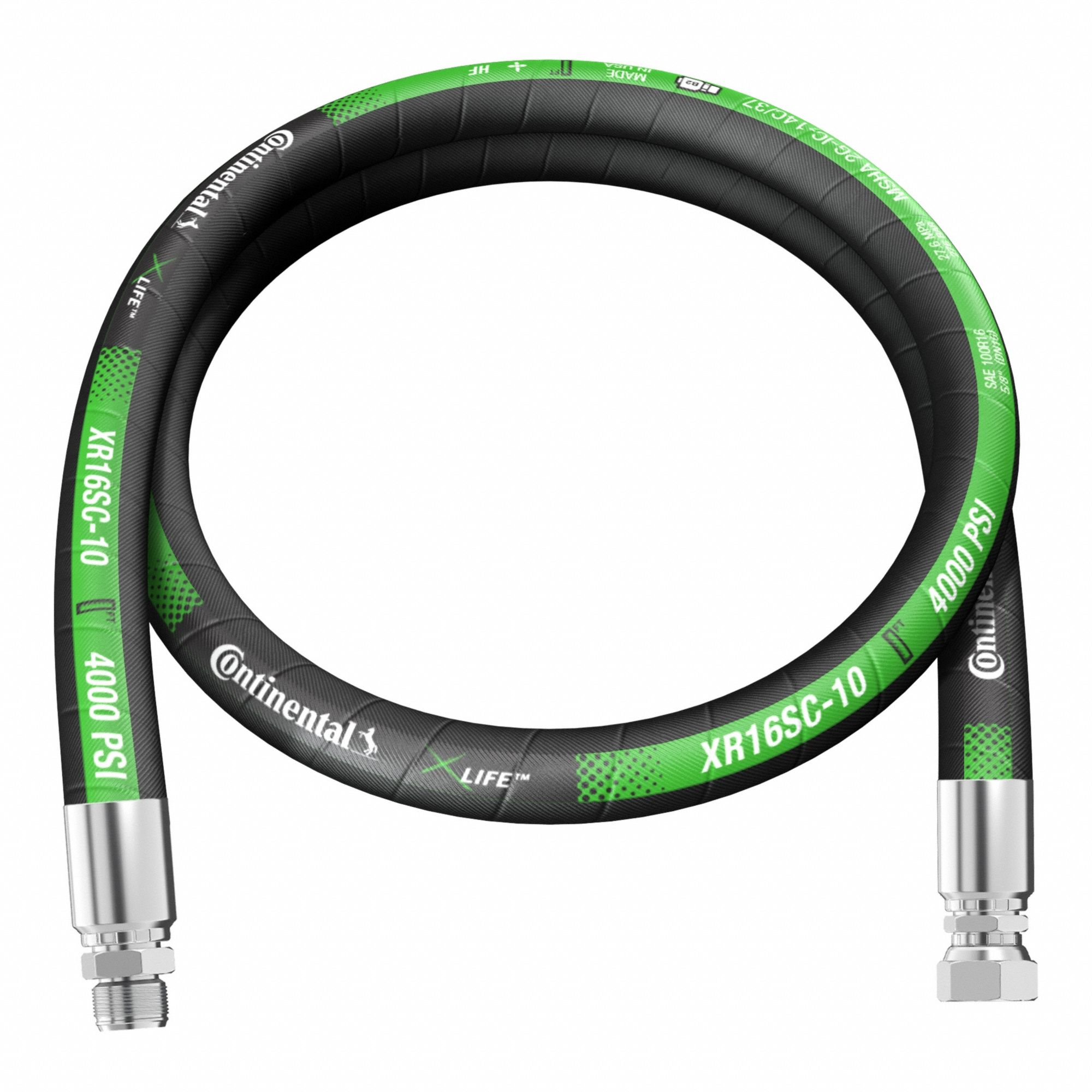 Hydraulic Hose Assembly: 5/8 in ID, MJIC 37° x FJIC 37°, 10 ft Lg, Black, NBR, XR16SC-10-120-MJ-FJ