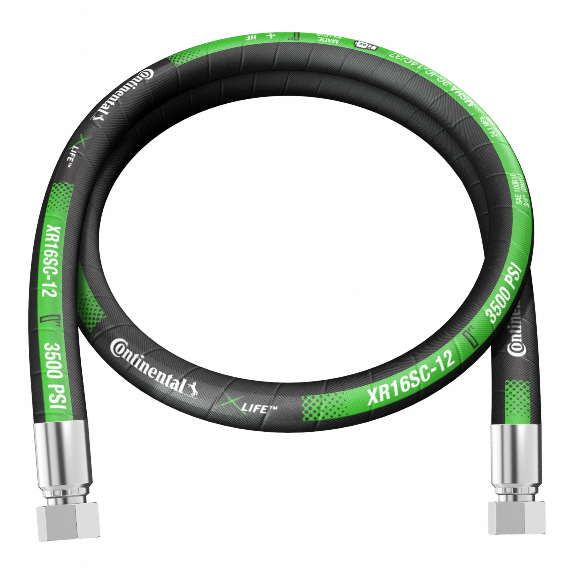 Hydraulic Hose Assembly: 3/4 in ID, FBSPP x FBSPP, 10 ft Lg, Black, 3/4 in x 3/4 in Fitting Size