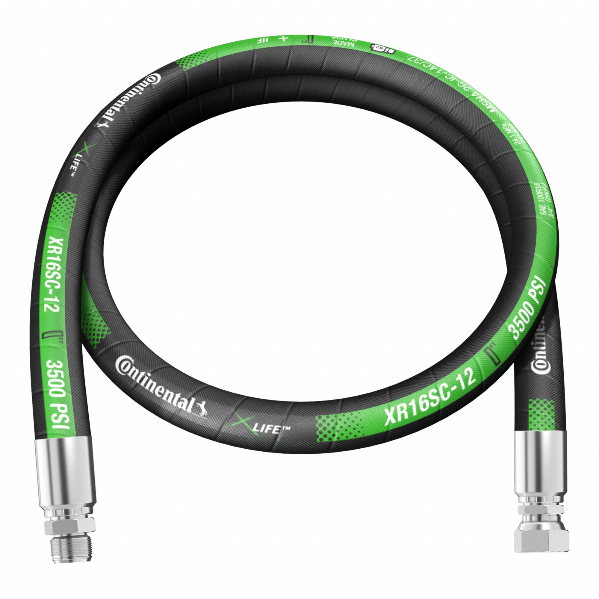 Hydraulic Hose Assembly: 3/4 in ID, MJIC 37° x FJIC 37°, 10 ft Lg, Black, NBR, XR16SC-12-120-MJ-FJ