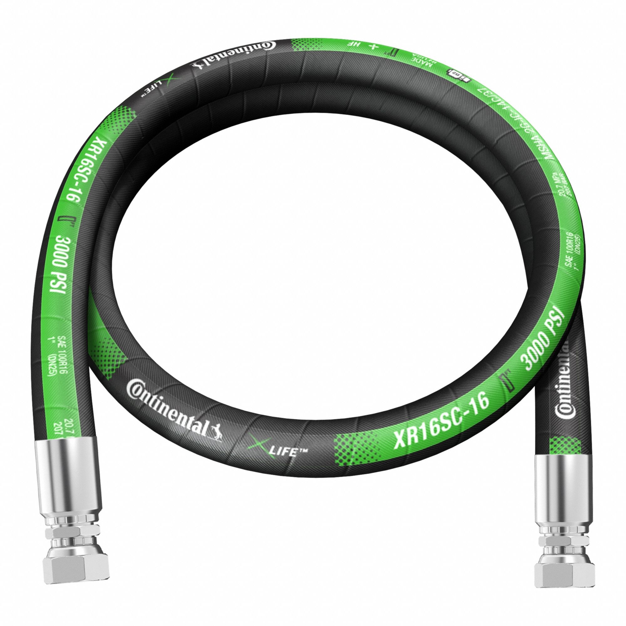 Hydraulic Hose Assembly: 1 in ID, FJIC 37° x FJIC 37°, 10 ft Lg, Black, 1 in x 1 in Fitting Size