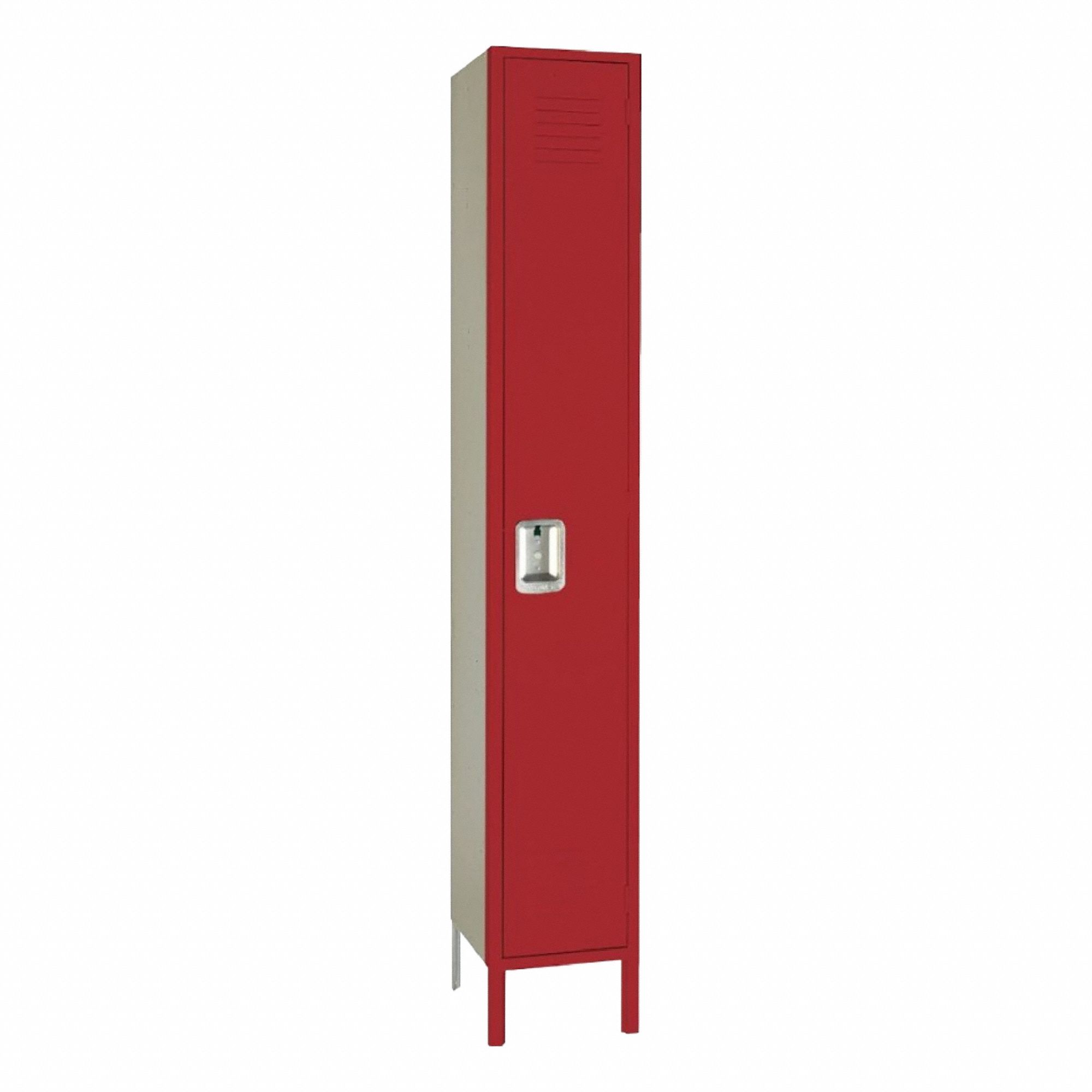 Wardrobe Locker: 12 in x 18 in x 66 in, Louvered, 1 Tiers, 1 Units Wide, Padlock Hasp, Red, Red