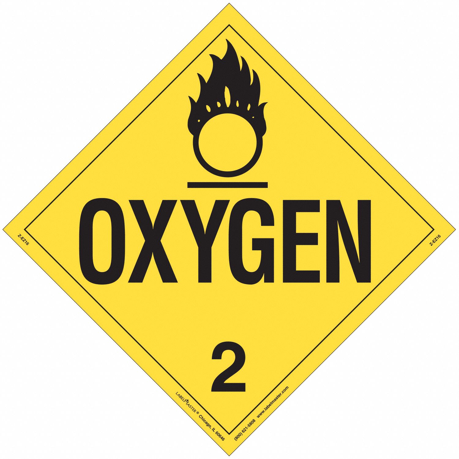Oxygen Placard: Oxygen, 10 3/4 in x 10 3/4 in, 10 3/4 in Label Ht, Vinyl, Placard, 25 PK