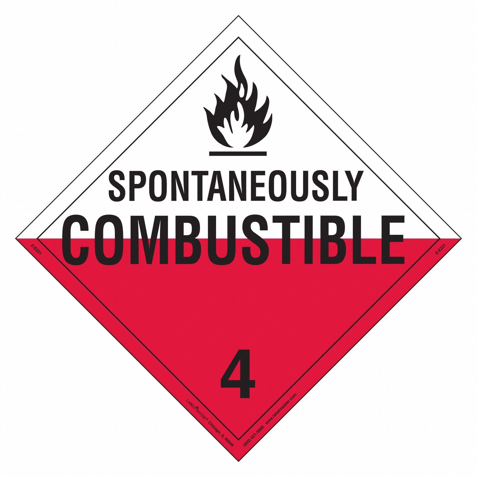 Spontaneously Combustible Placard: Spontaneously Combustible, 10 3/4 in Label Ht, 25 PK