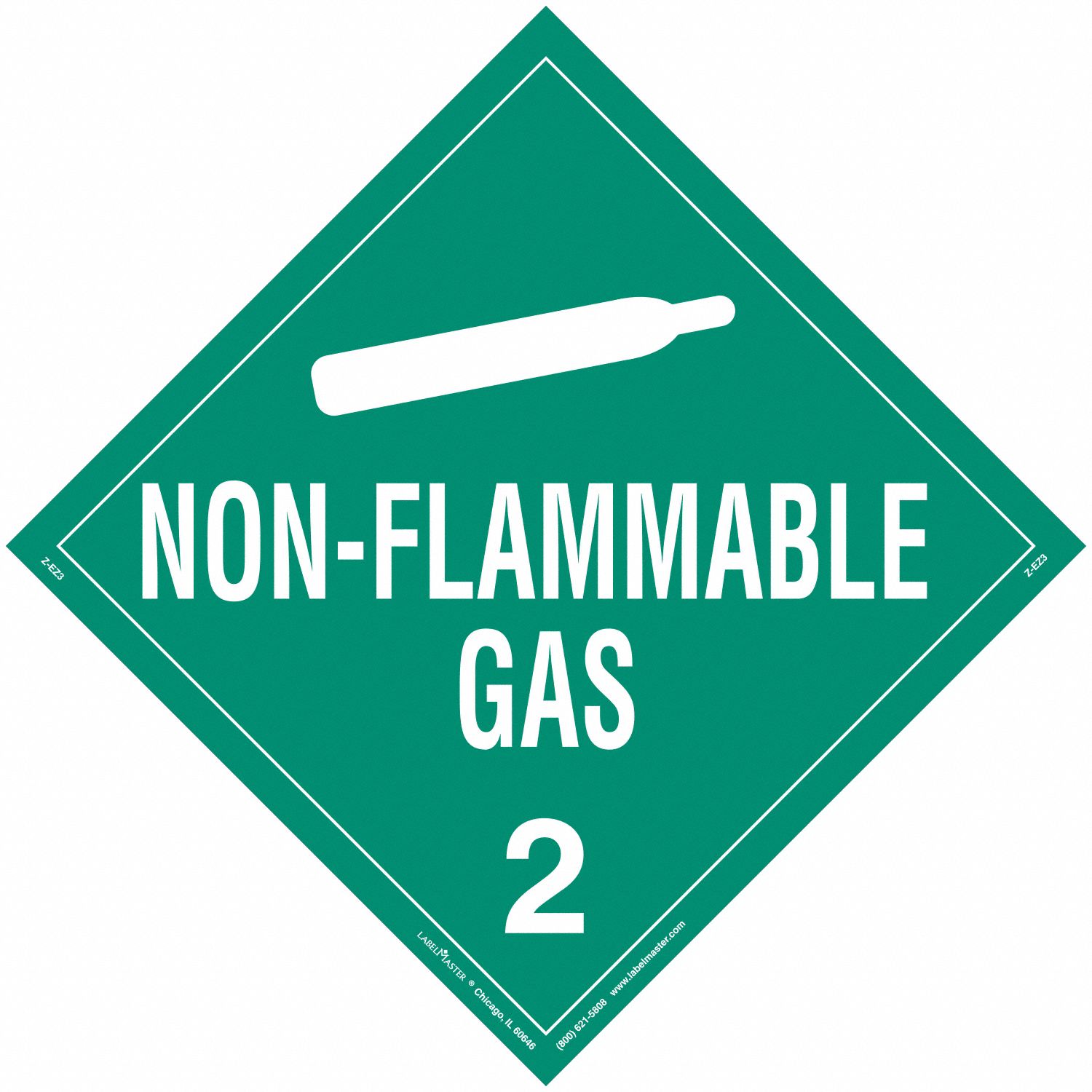 Non-Flammable Gas Placard: Non-Flammable Gas, 10 3/4 in x 10 3/4 in, Vinyl, 25 PK
