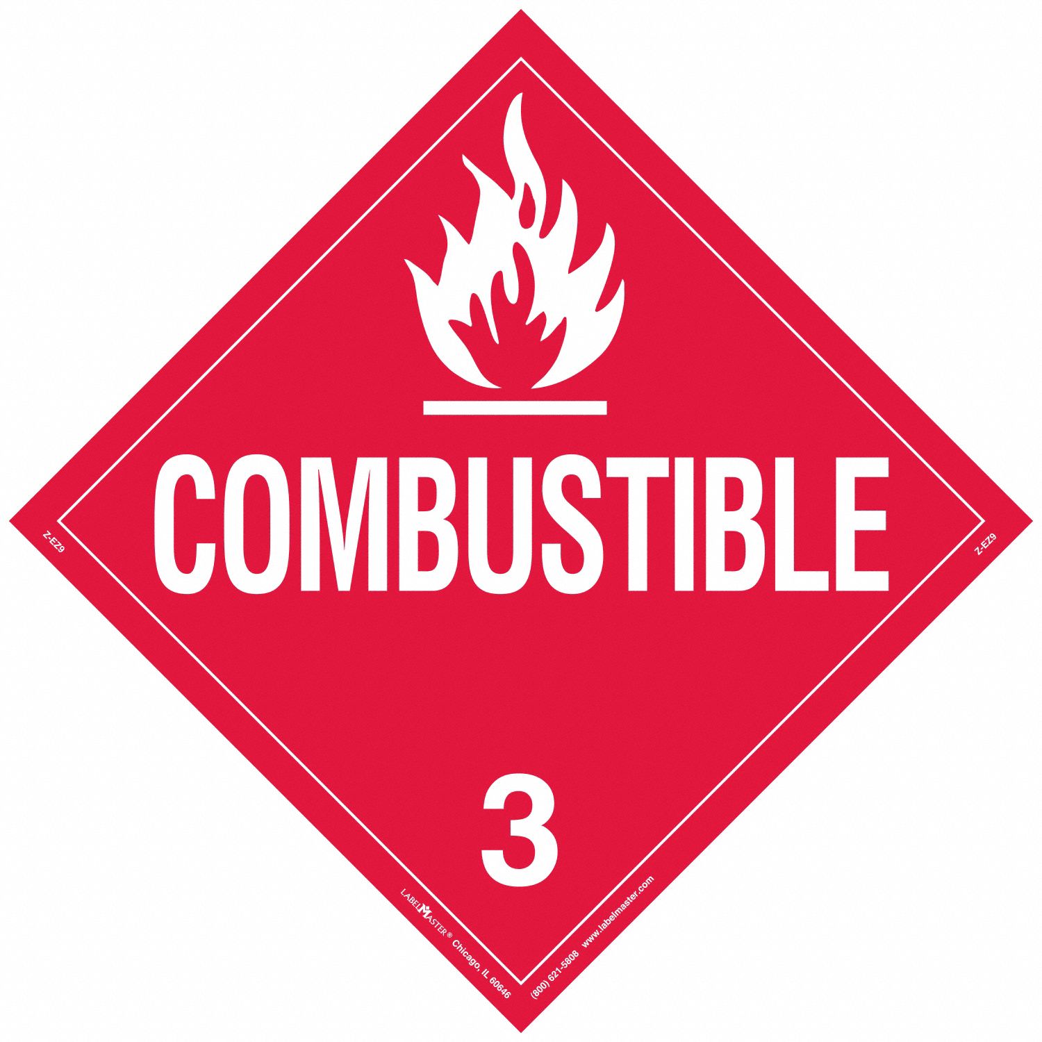 Combustible Liquid Placard: Combustible, 10 3/4 in x 10 3/4 in, Vinyl, 25 Labels, 25 PK