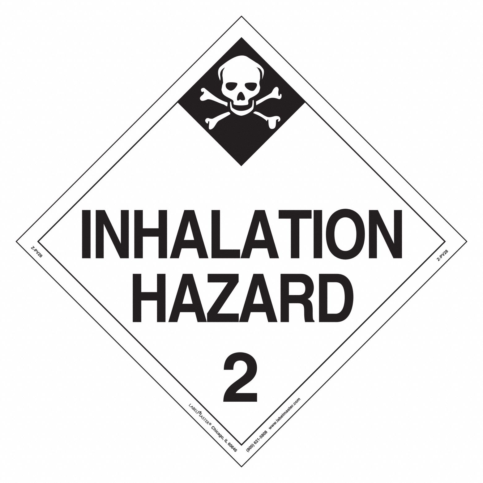 Inhalation Hazard Placard: Inhalation Hazard 2, 10 3/4 in x 10 3/4 in, Vinyl, 25 PK
