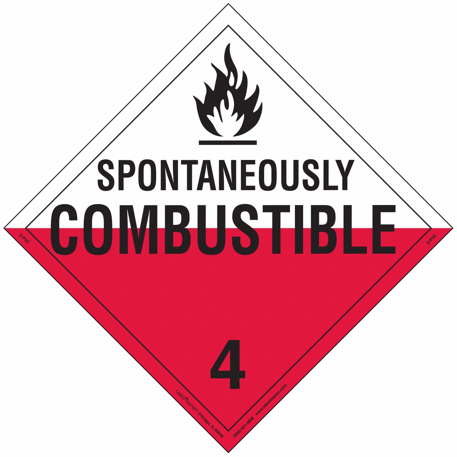 Spontaneously Combustible Placard: Spontaneously Combustible, 10 3/4 in Label Ht, 25 PK
