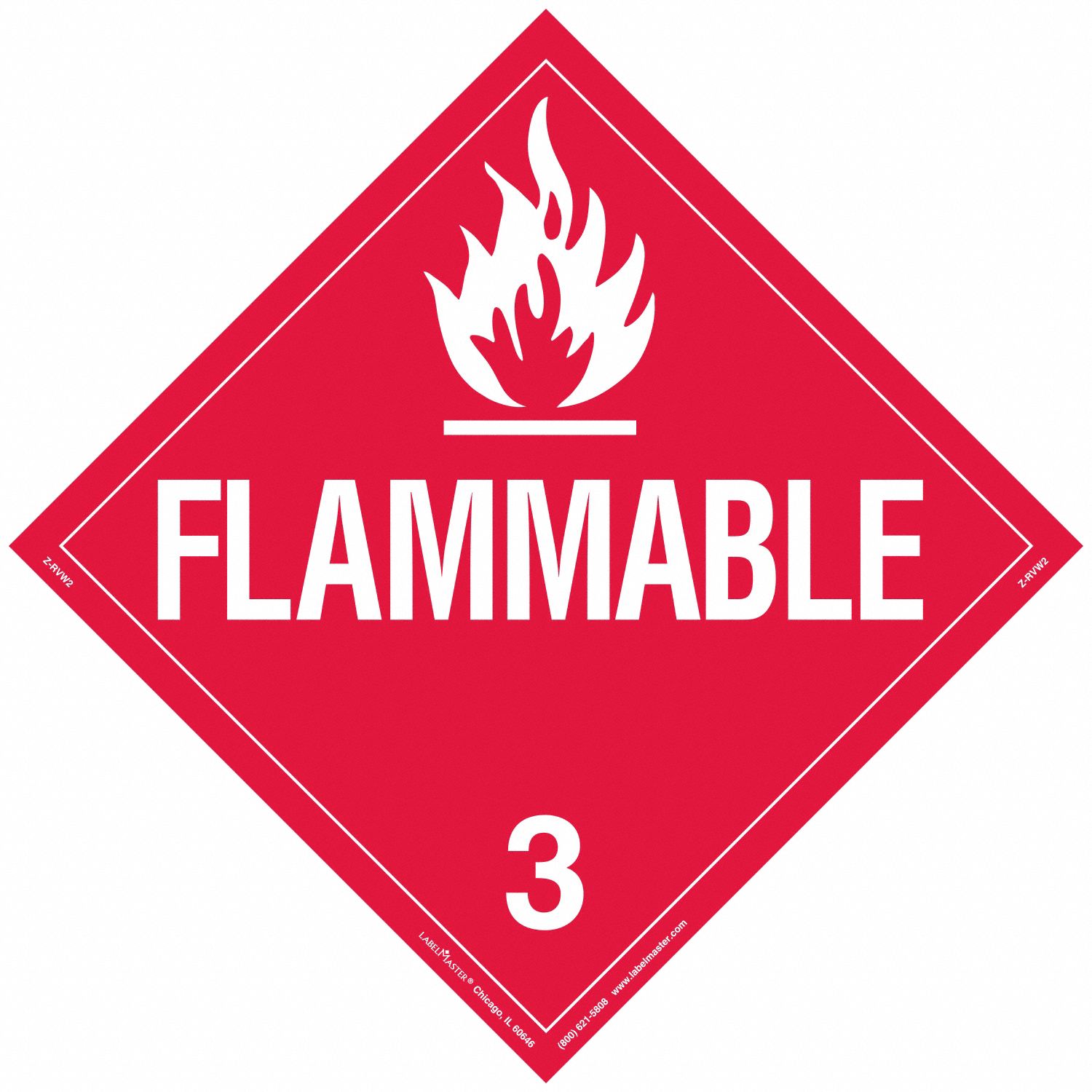 Flammable Liquid Placard: Flammable, 10 3/4 in x 10 3/4 in, 10 3/4 in Label Ht, 25 PK