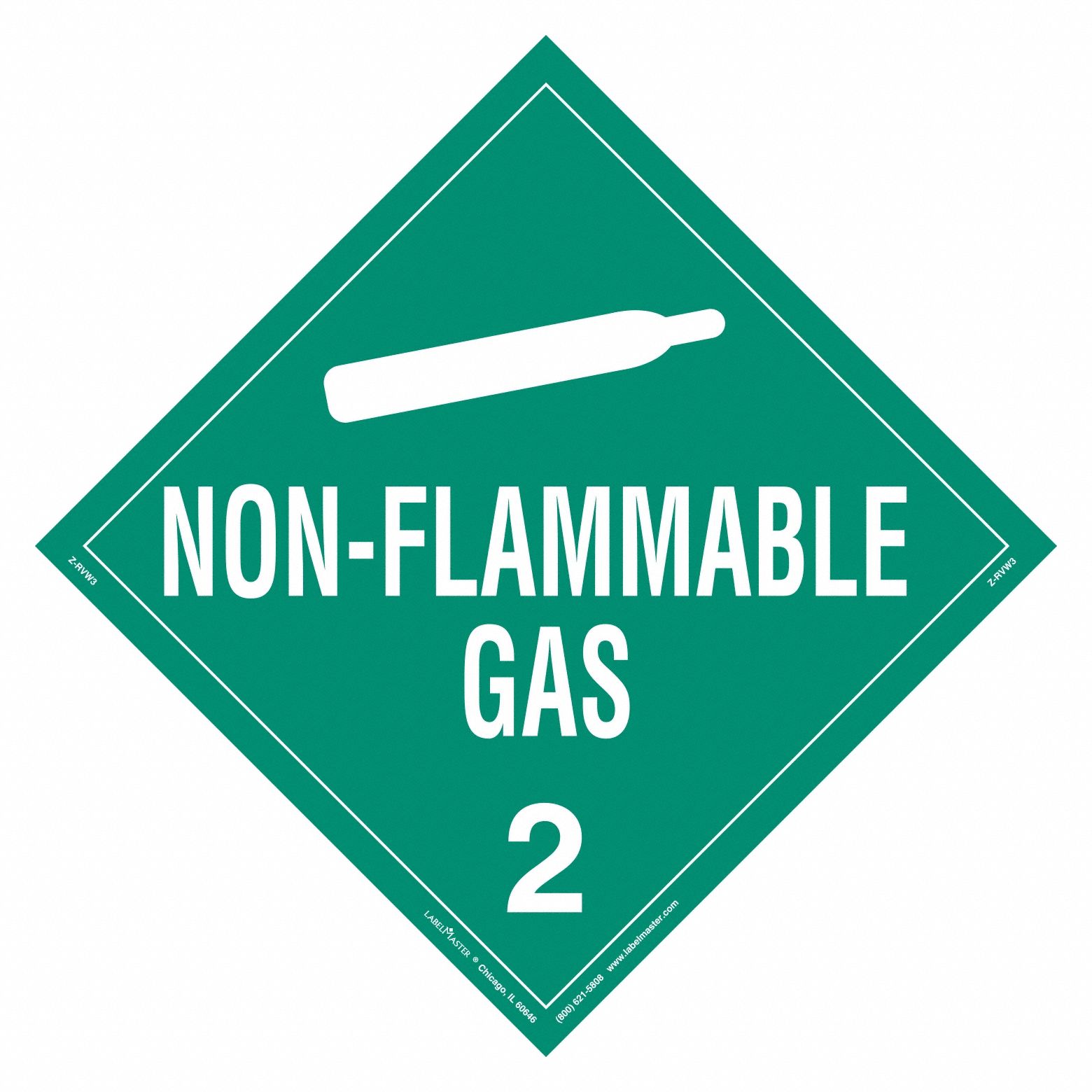 Non-Flammable Gas Placard: Non-Flammable Gas, 10 3/4 in x 10 3/4 in, Vinyl, 25 PK