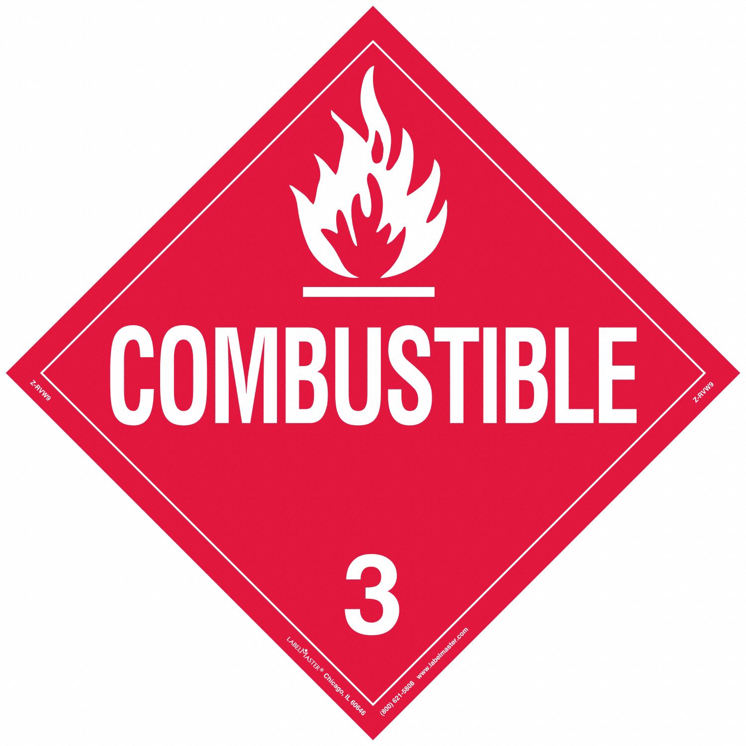 Combustible Liquid Placard: Combustible, 10 3/4 in x 10 3/4 in, Vinyl, 25 Labels, 25 PK