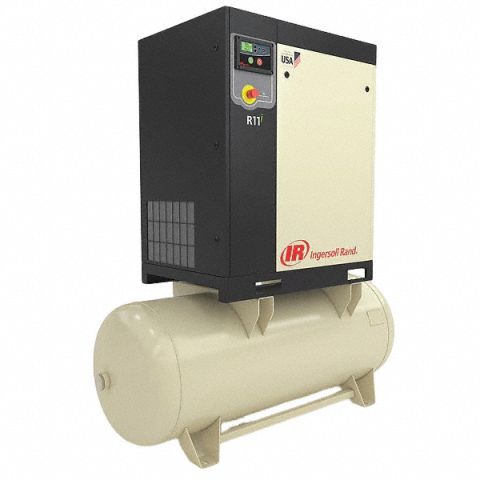 Rotary Screw Air Compressor: Horizontal, 15 hp, 56.1 cfm, 120 gal Tank, 230V AC