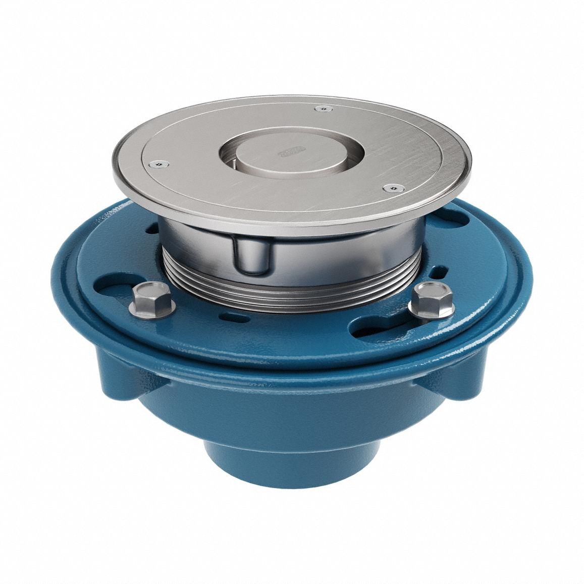 ZURN Floor Drain: Round, Cast Iron, 8 3/8 in Overall Dia, 6 in Overall Ht, 3 in Nominal Pipe Size (MPN ZN415-3NH-6H-LR). Key specifications — Brand: ZURN; Includes: Clamp Device; Connection Type: No Hub.