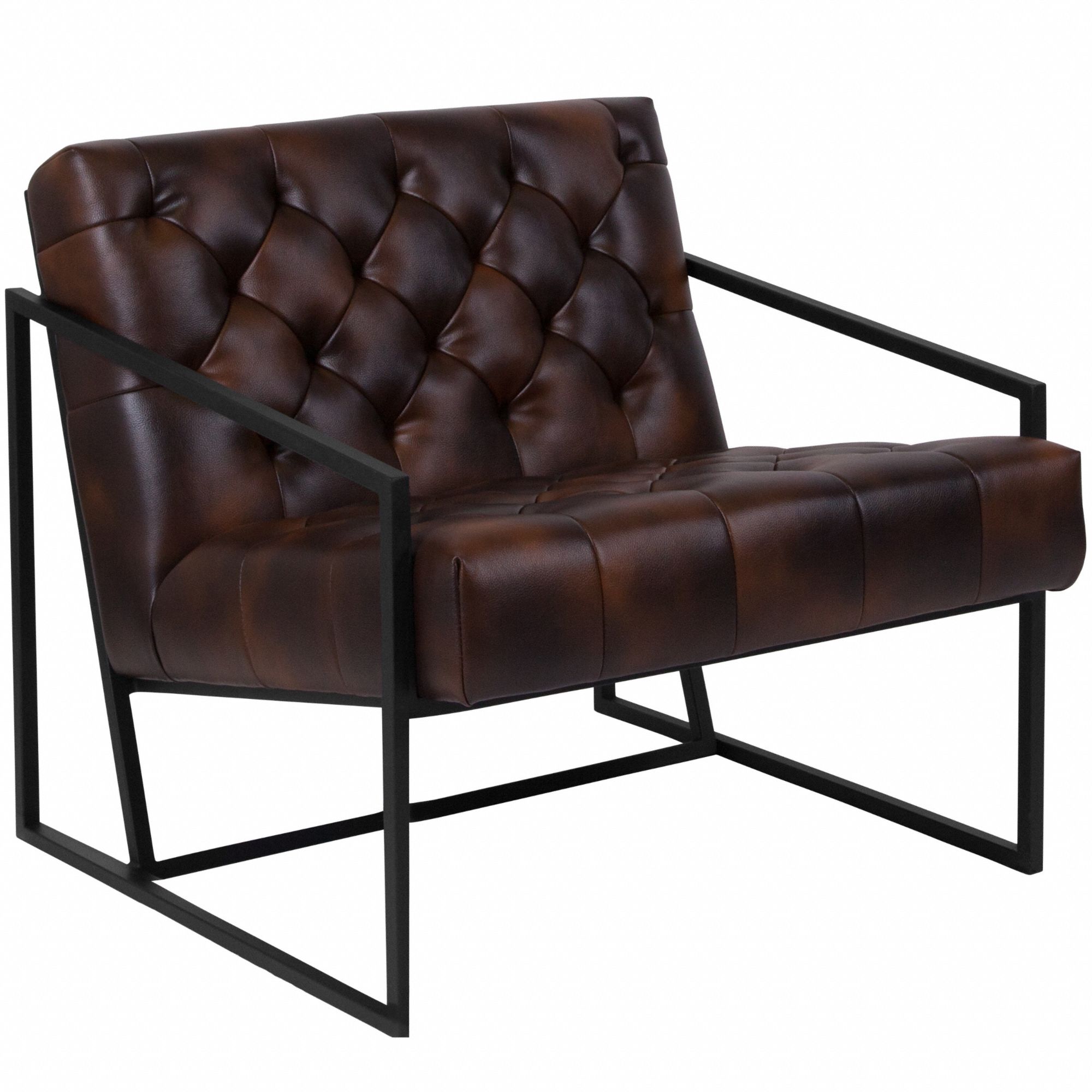 Club Chair: Brown, Black, 0 Casters/Glides, 29 in Overall Wd, 27 1/2 in Overall Ht