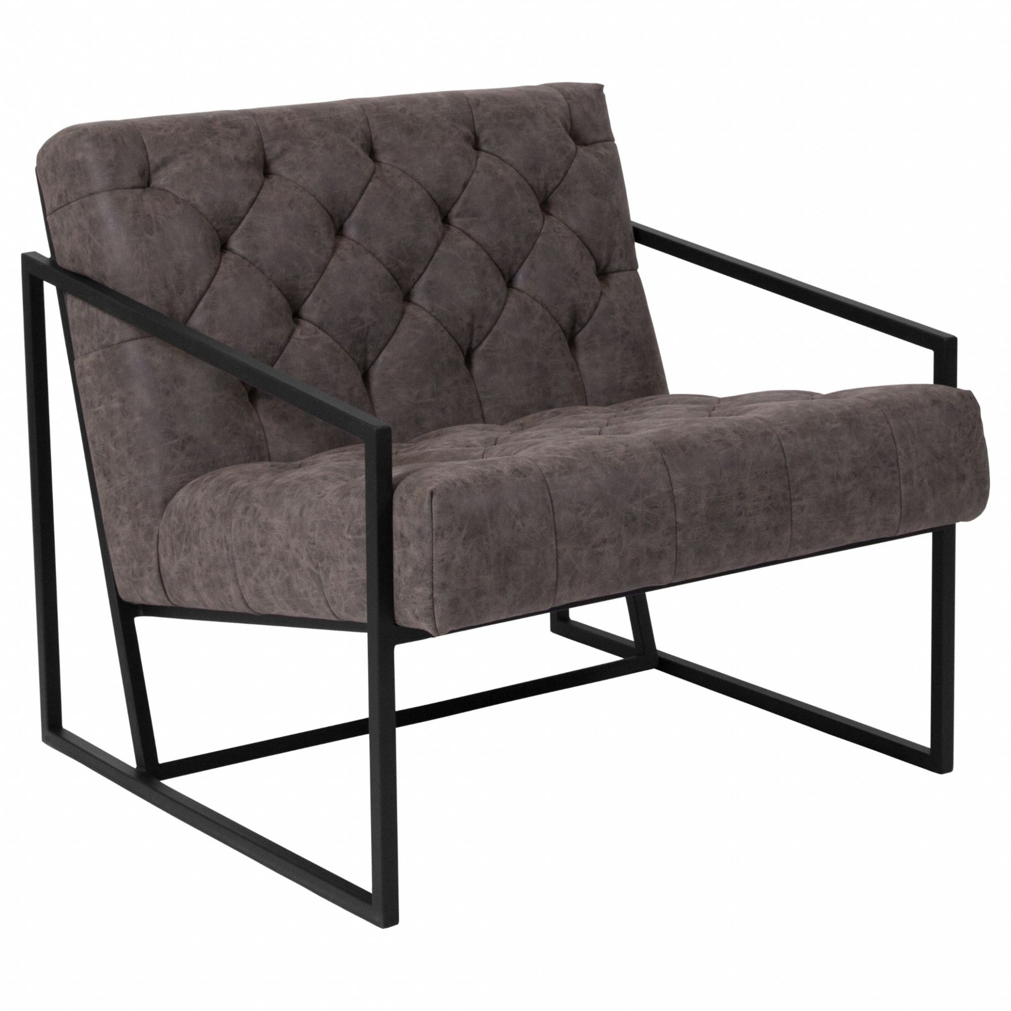 Club Chair: Gray, Black, 0 Casters/Glides, 29 in Overall Wd, 27 1/2 in Overall Ht